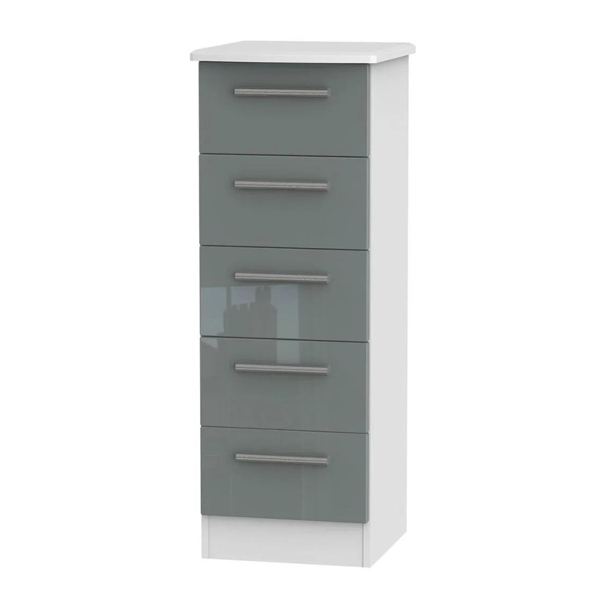 Knightsbridge Chest - Narrow - 5 Drawer - Grey Gloss and White
