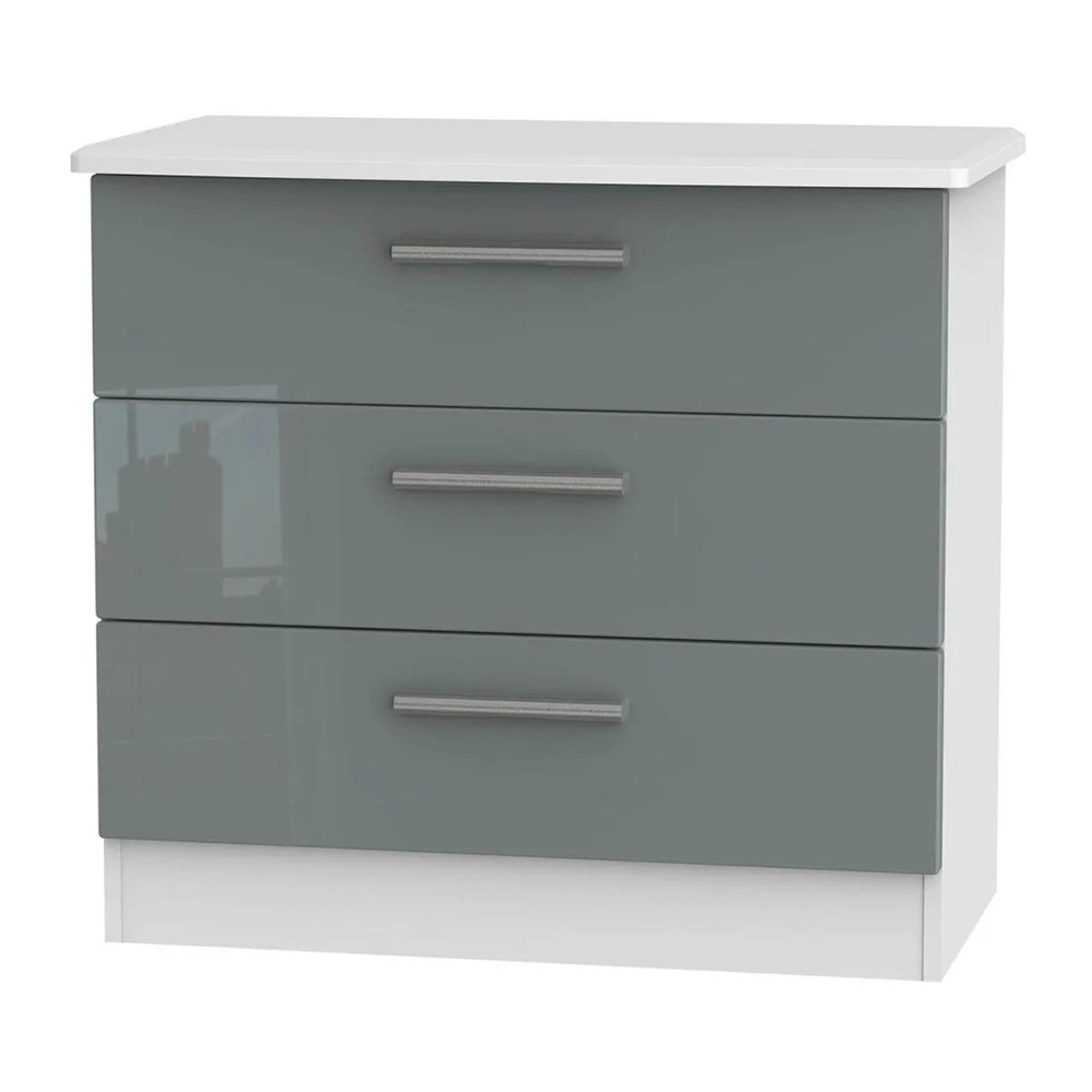 Knightsbridge Chest - Small - 3 Drawer - Grey Gloss and White