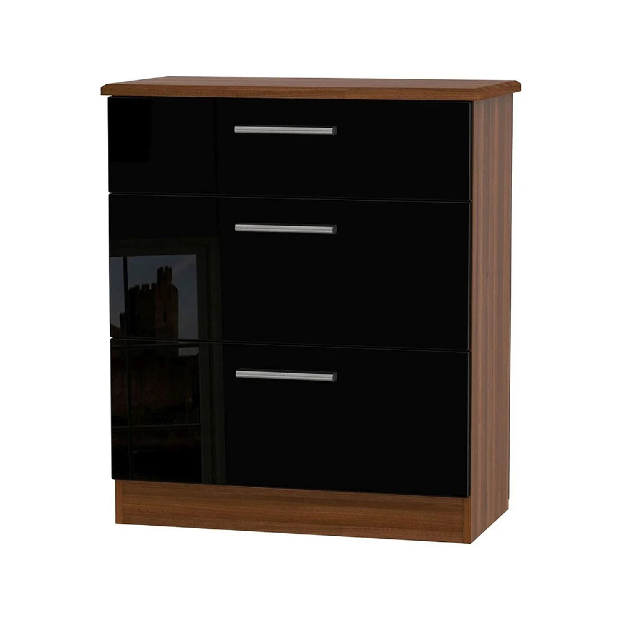 Knightsbridge Deep Chest - 3 Drawer - Black Gloss and Walnut