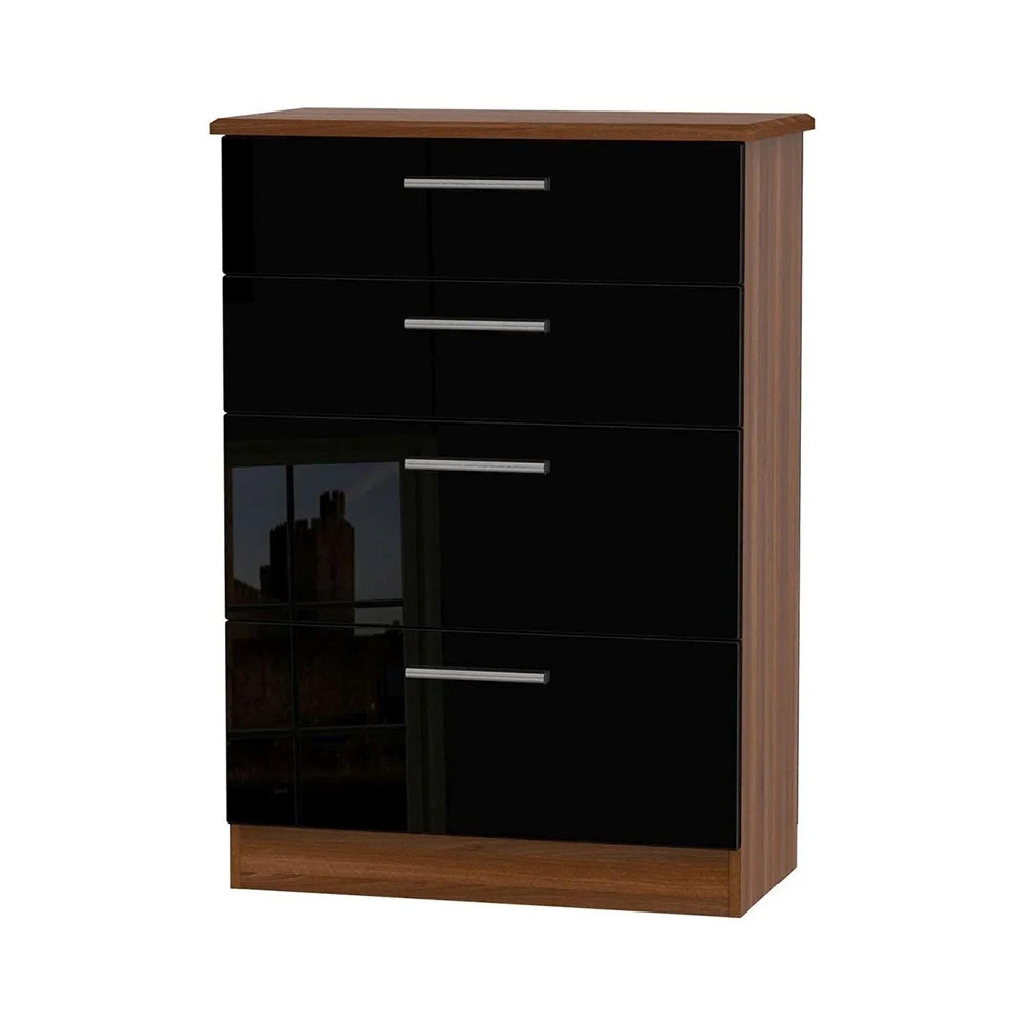 Knightsbridge Deep Chest - 4 Drawer - Black Gloss and Walnut