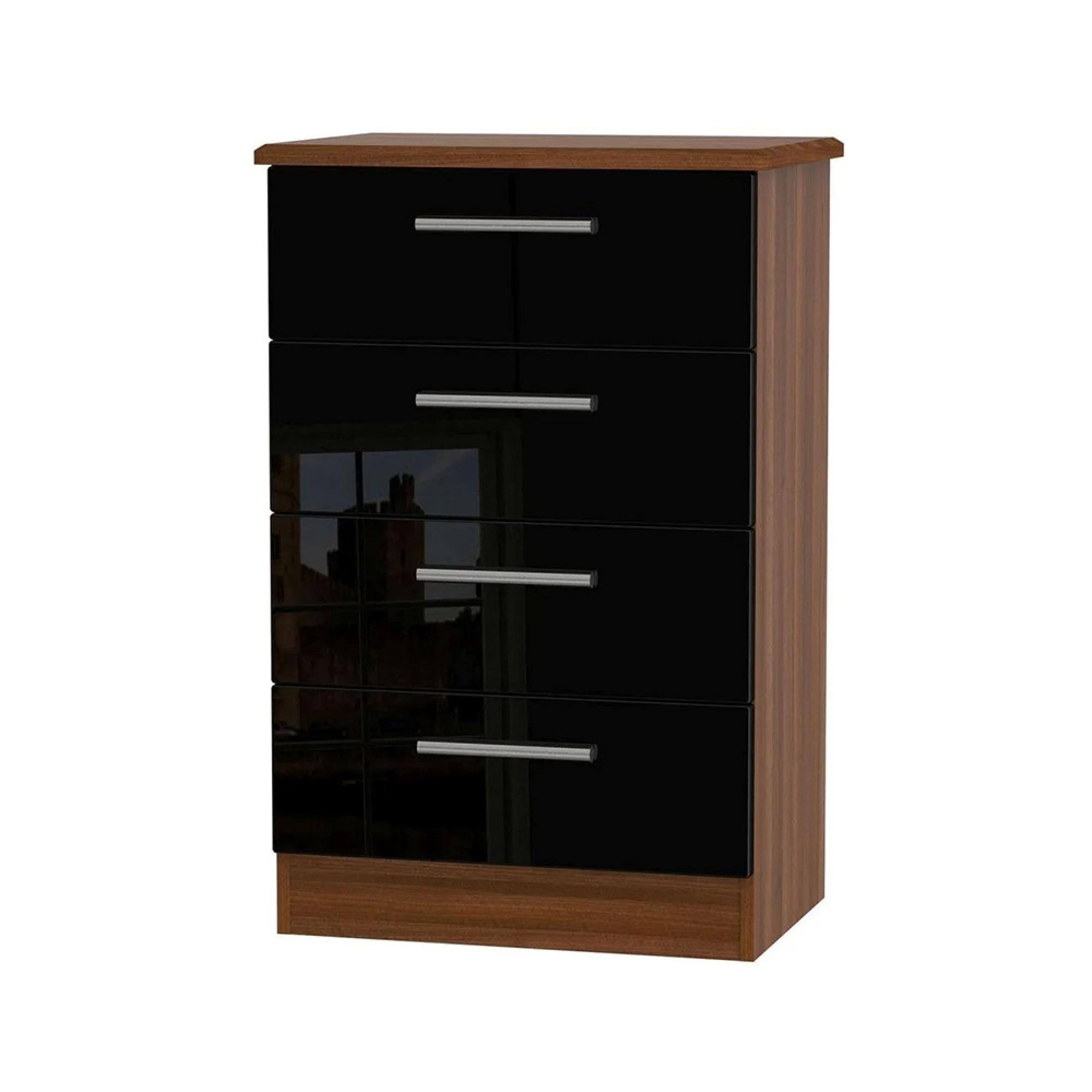 Knightsbridge Midi Chest - 4 Drawer - Black Gloss and Walnut