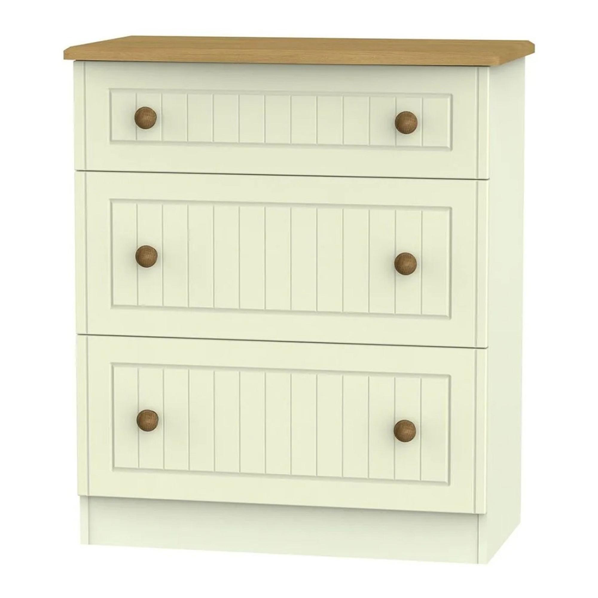 Warwick Chest - 3 Drawer - Deep - Cream and Oak