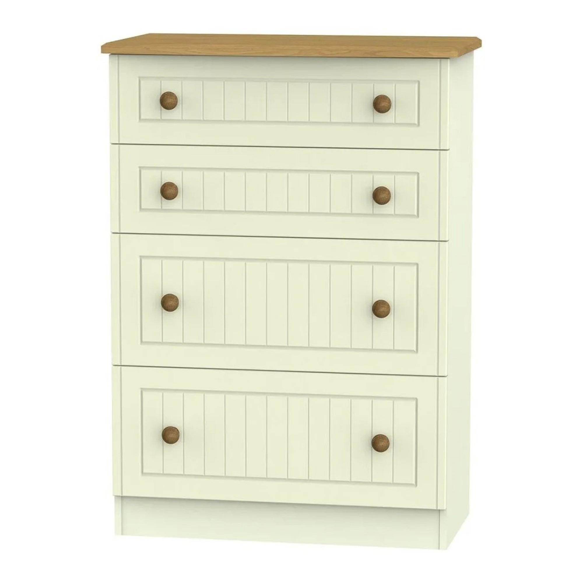 Warwick Chest - 4 Drawer - Deep - Cream and Oak
