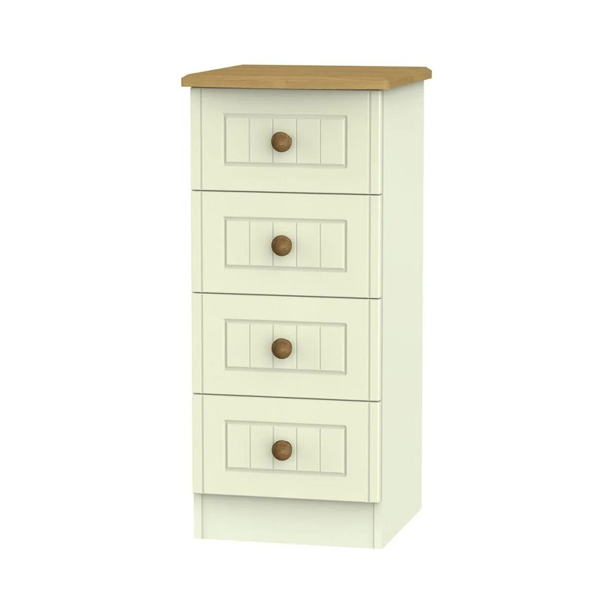 Warwick Chest - 4 Drawer - Narrow - Cream and Oak