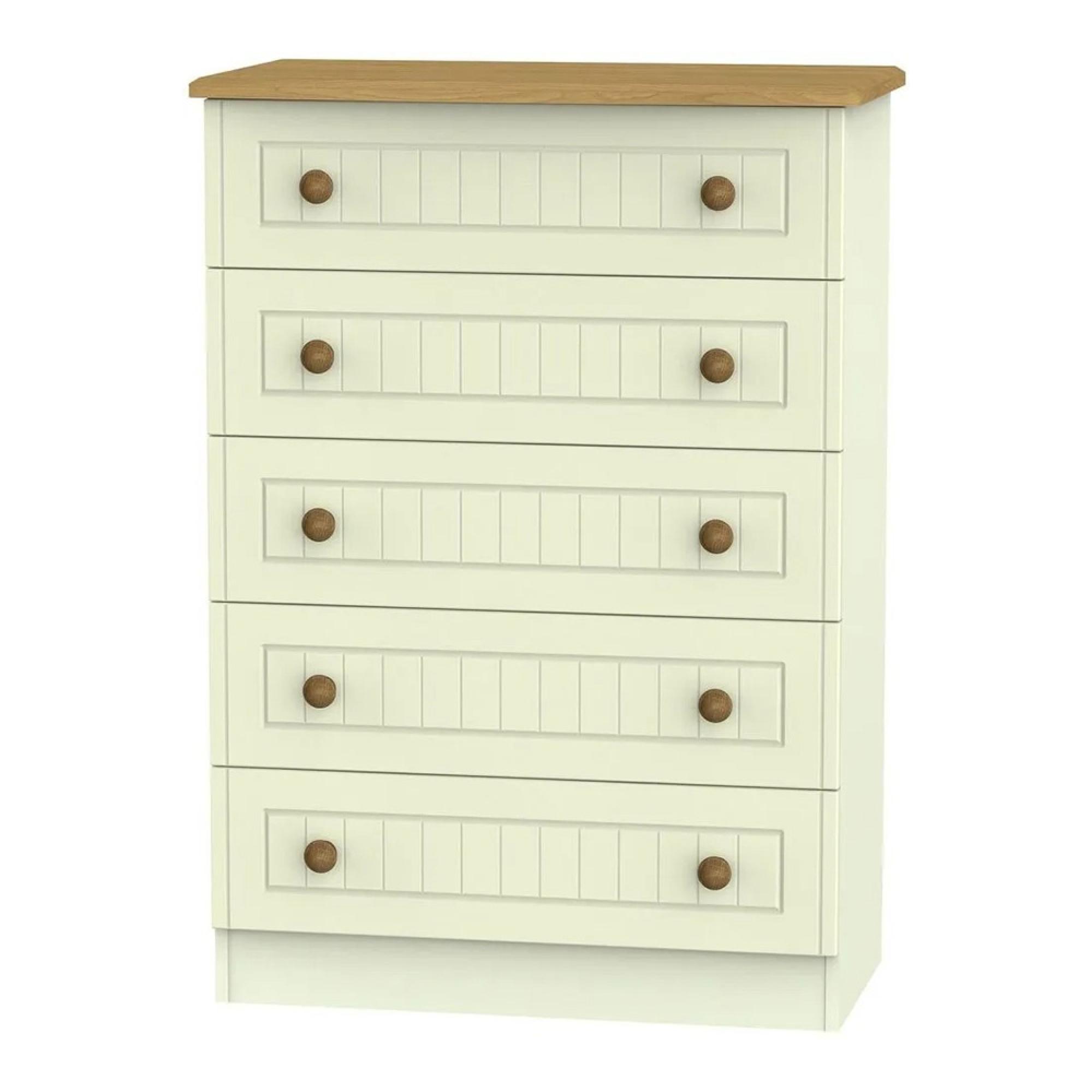Warwick Chest - 5 Drawer - Cream and Oak