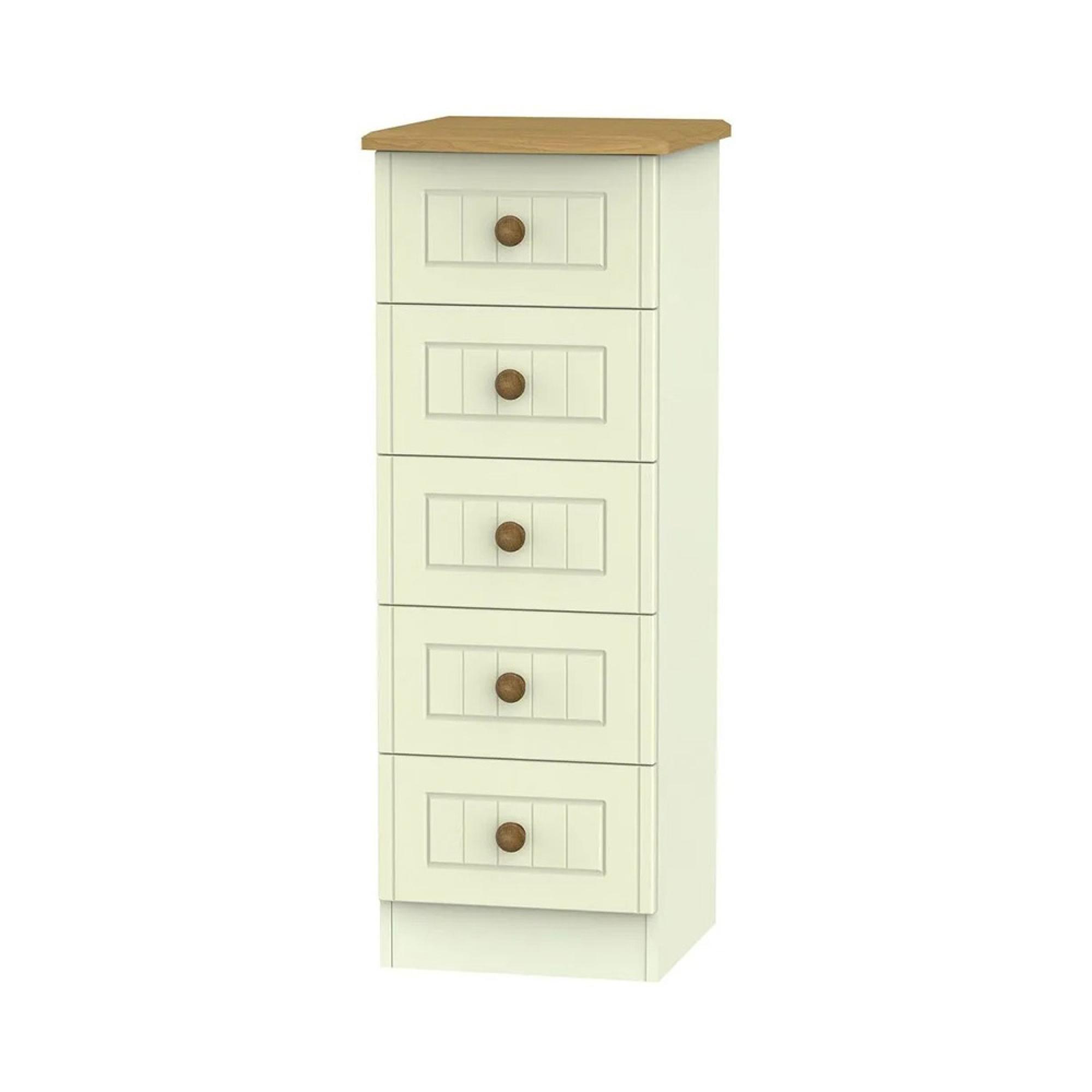 Warwick Chest - 5 Drawer - Narrow - Cream and Oak