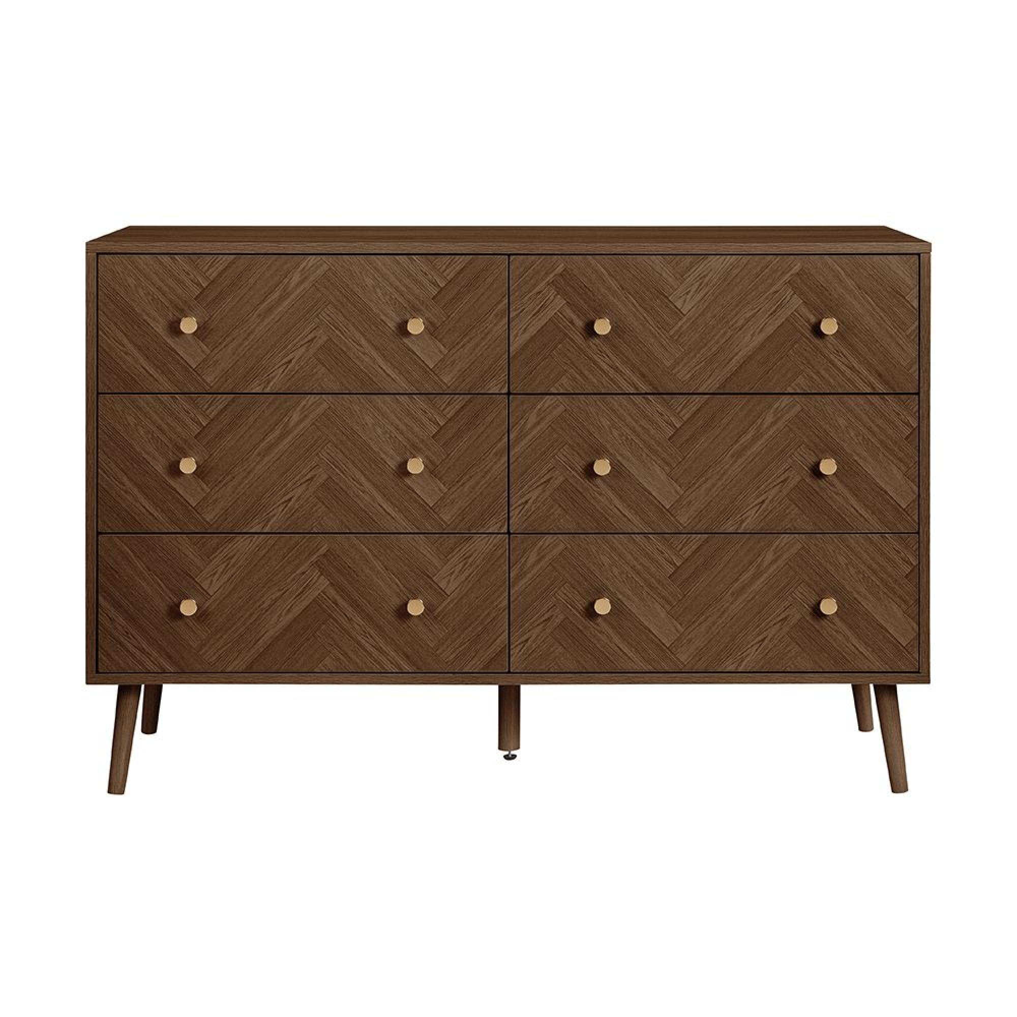 Herringford Wide Chest - 6 Drawer - Walnut