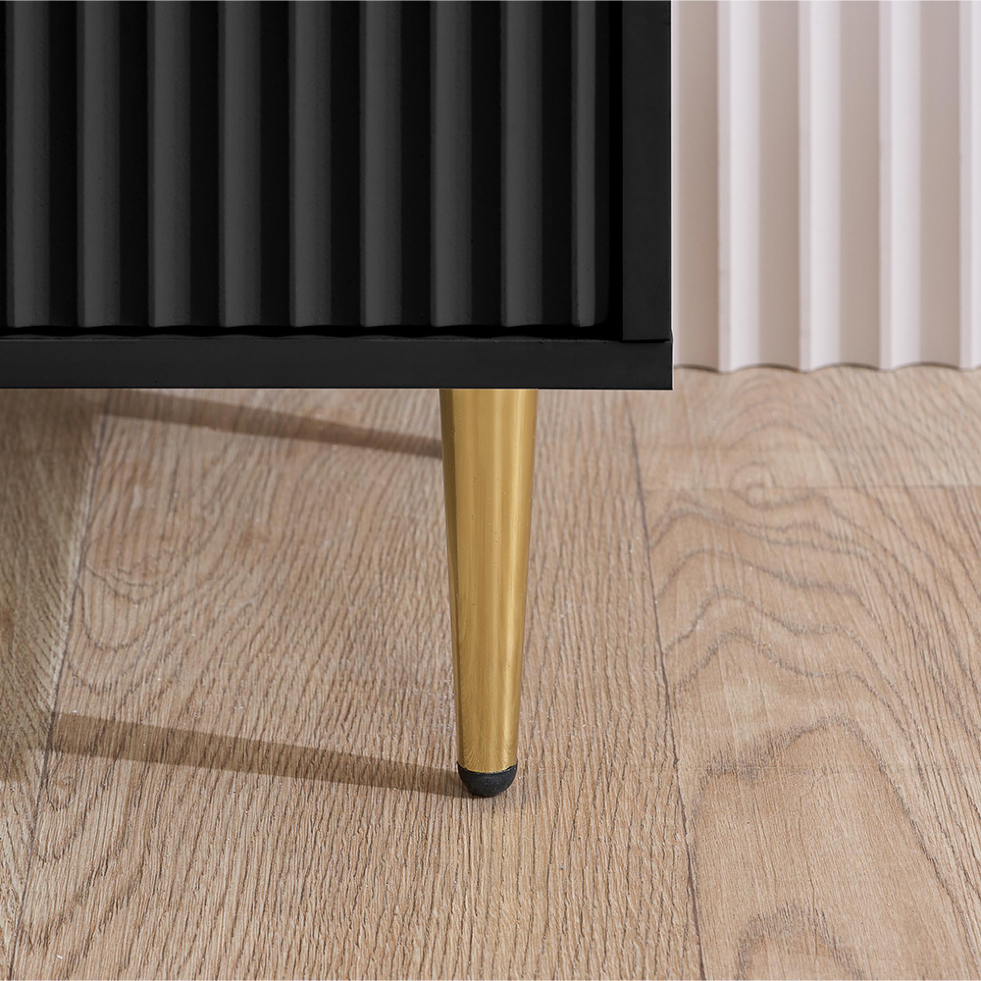 Zara Chest - 3 Drawer - Fluted - Black - Gold Legs