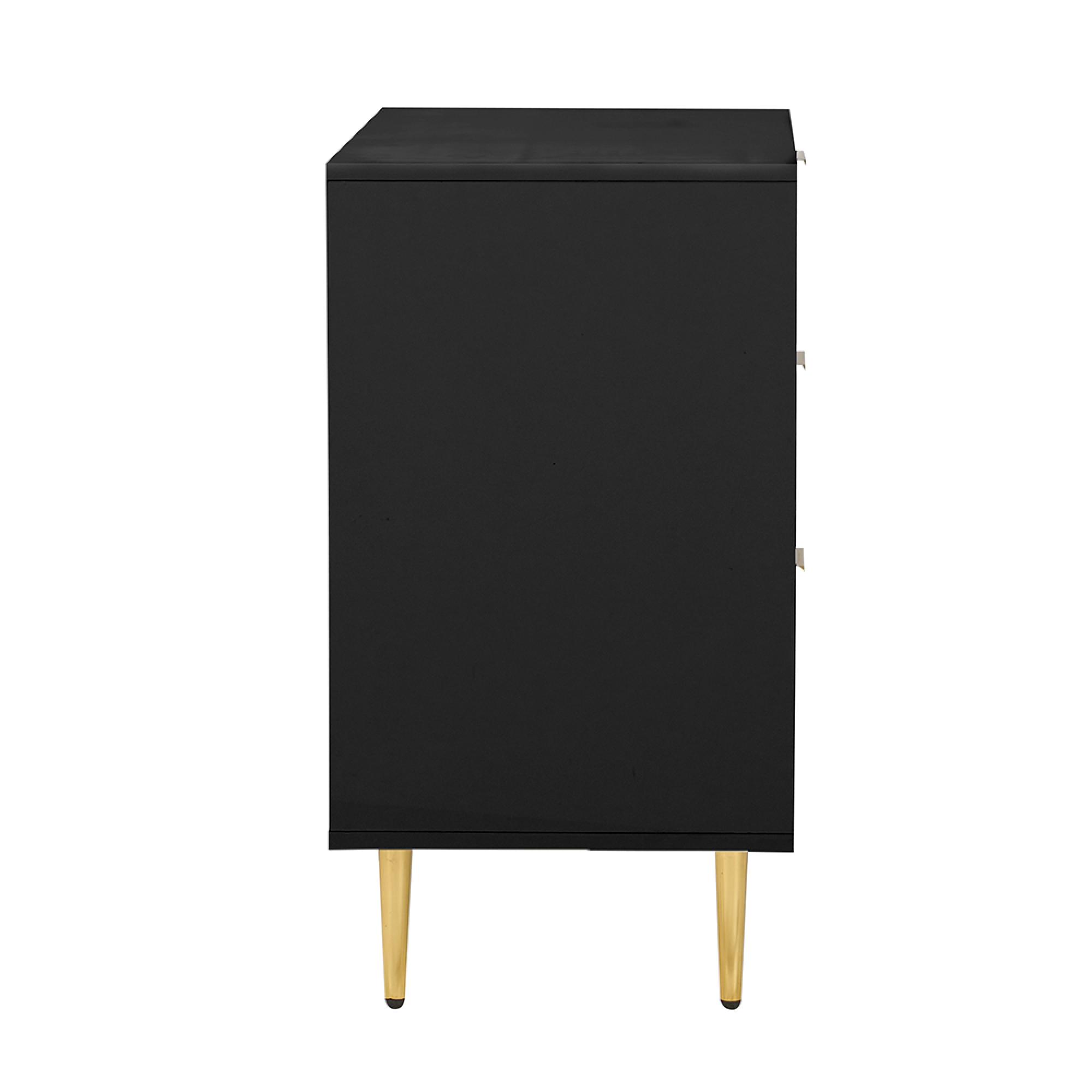 Zara Chest - 3 Drawer - Fluted - Black - Gold Legs