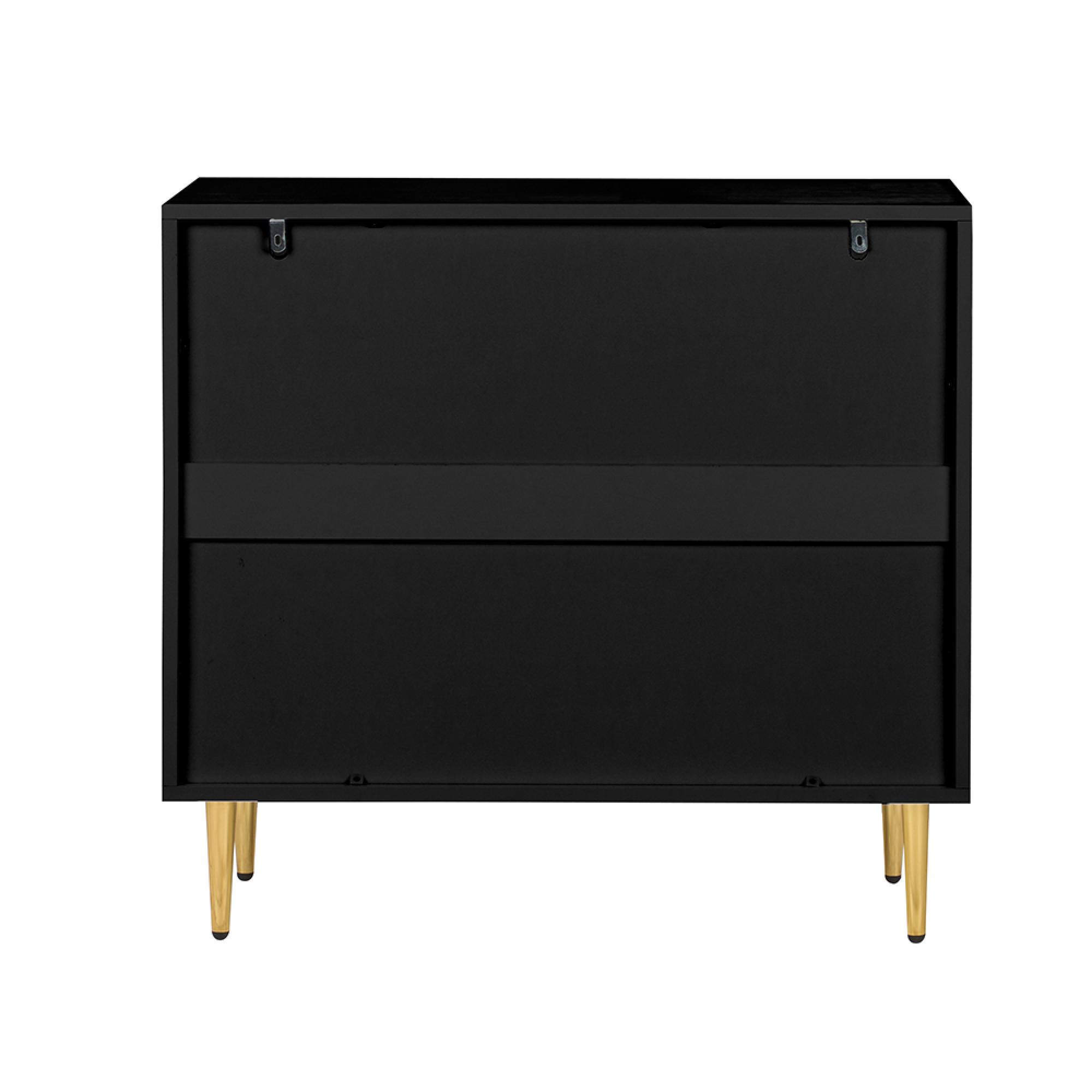 Zara Chest - 3 Drawer - Fluted - Black - Gold Legs
