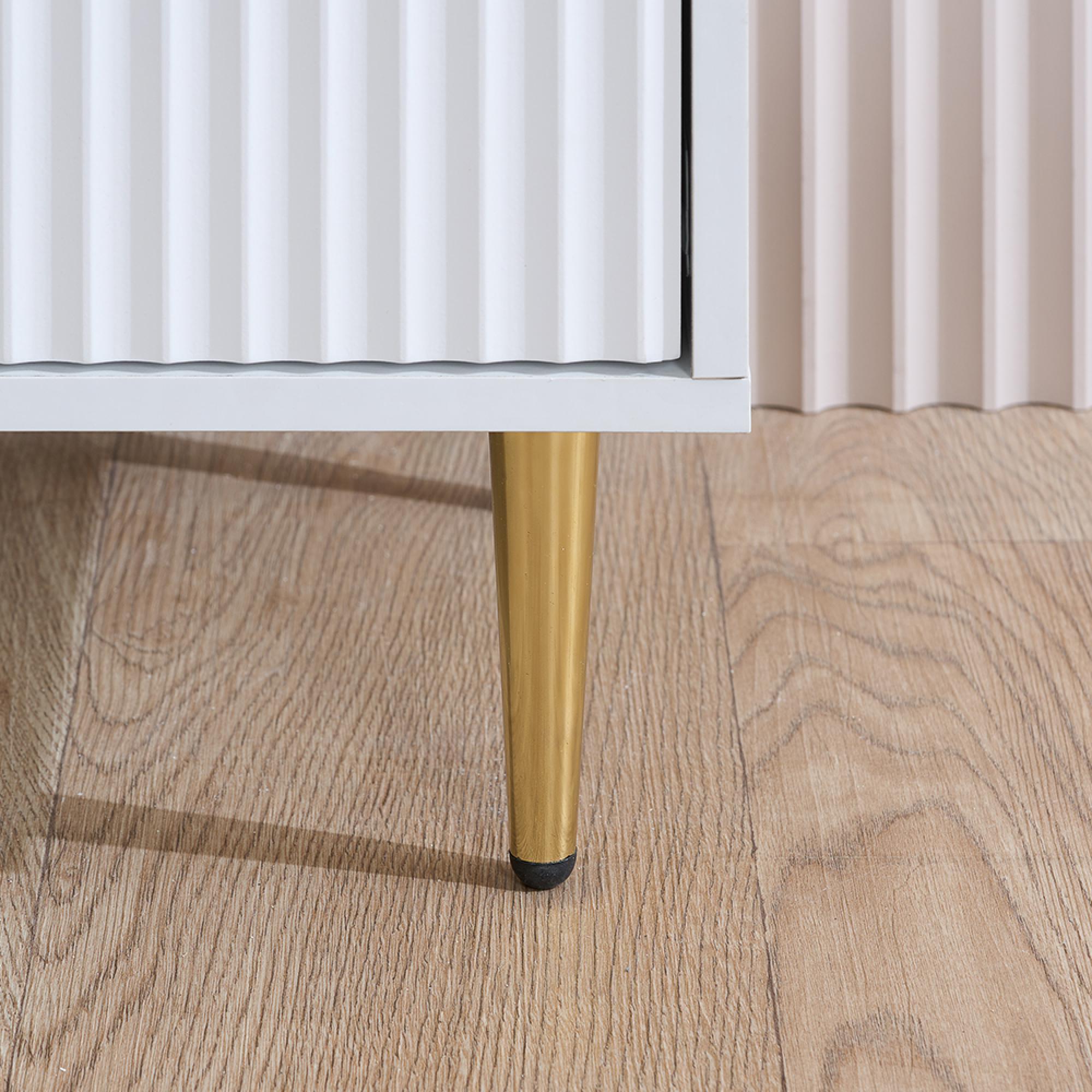 Zara Chest - 3 Drawer - Fluted - White - Gold Legs