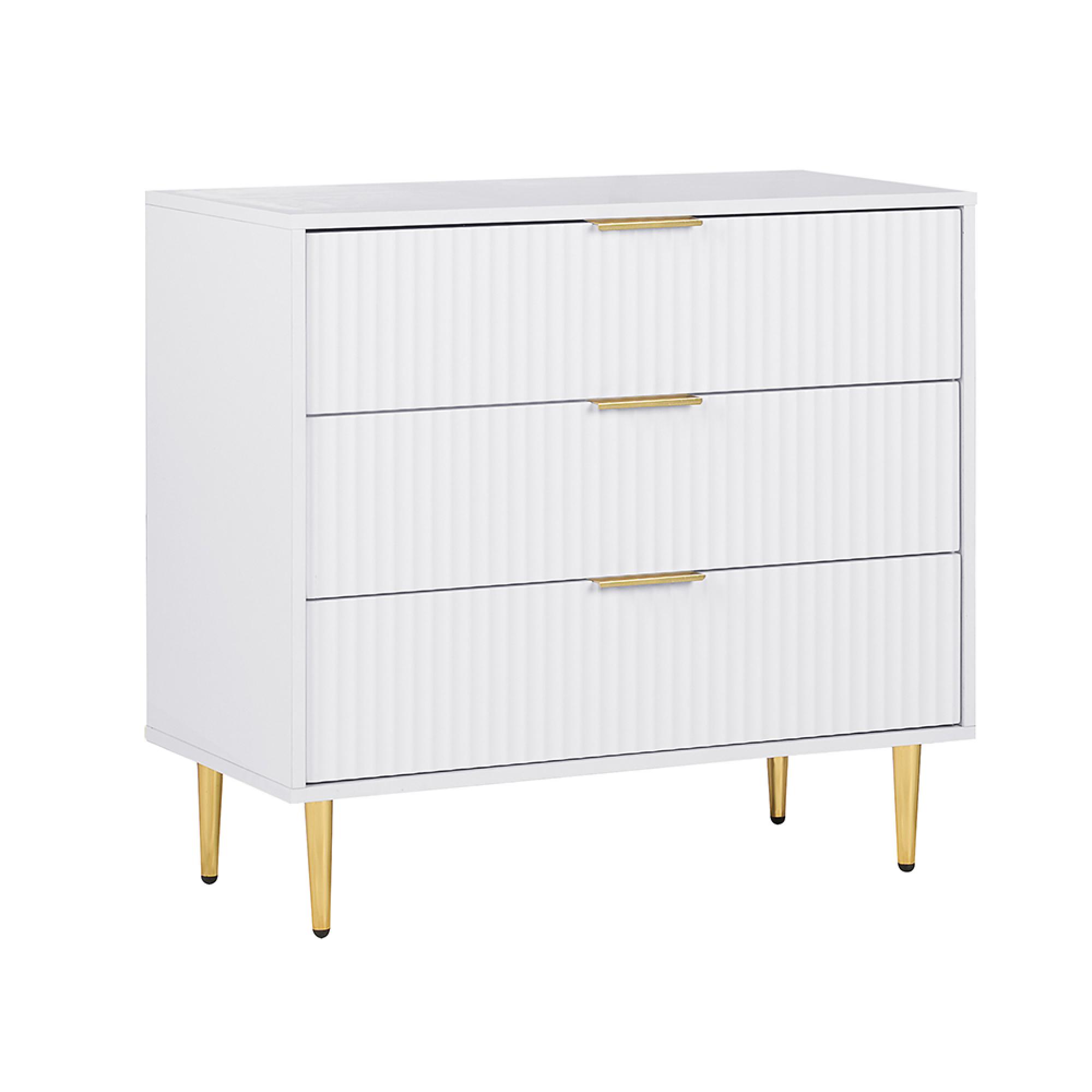 Zara Chest - 3 Drawer - Fluted - White - Gold Legs