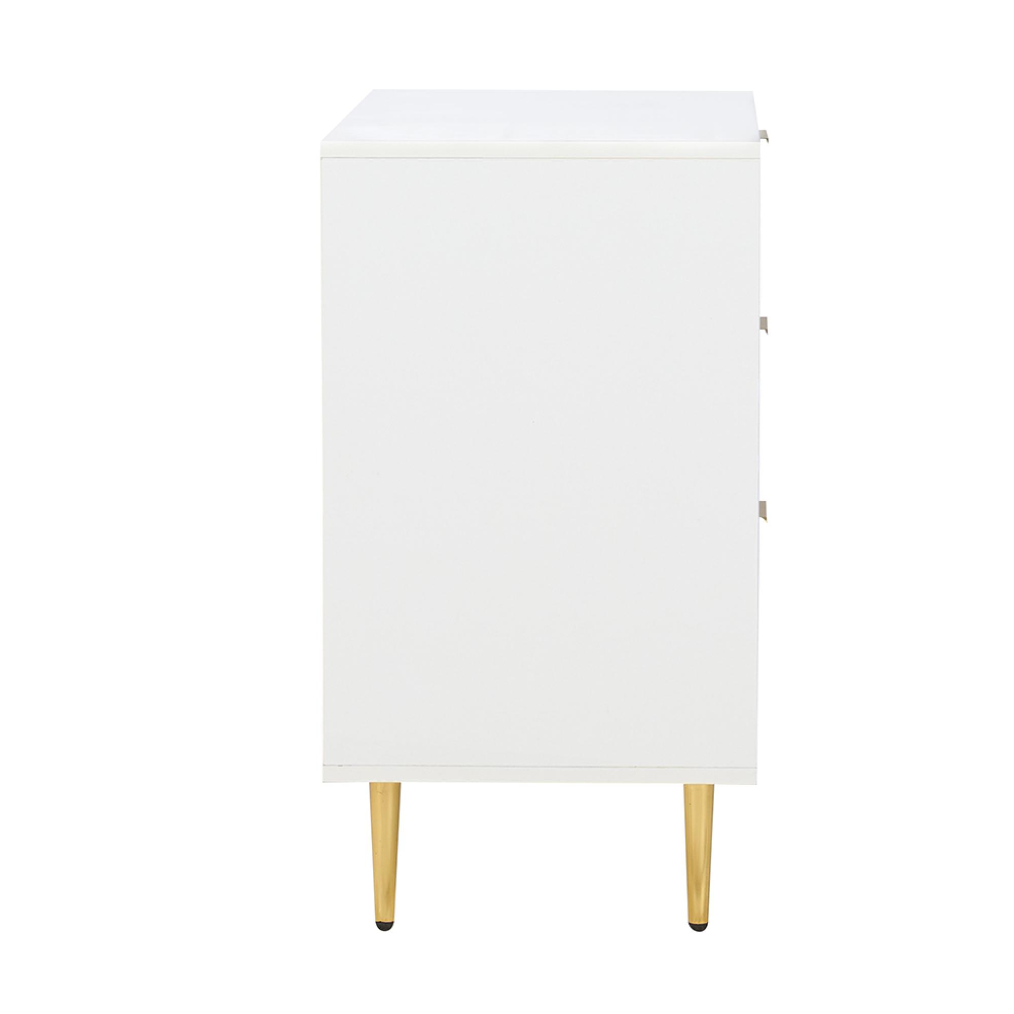 Zara Chest - 3 Drawer - Fluted - White - Gold Legs