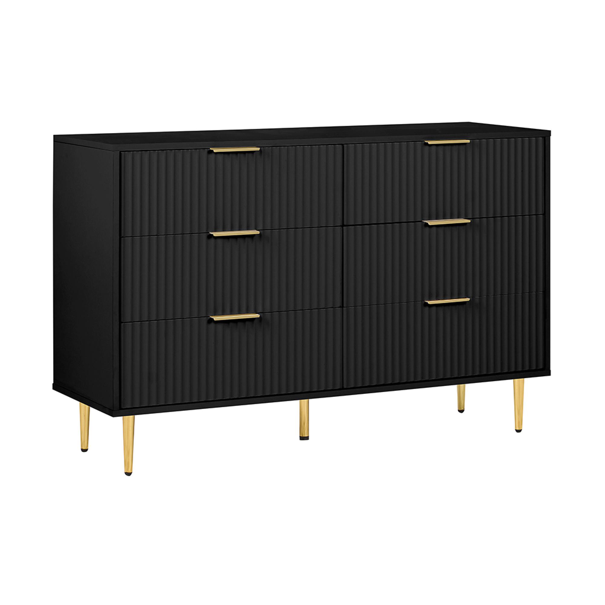 Zara Chest - 6 Drawer - Fluted - Black - Gold Legs