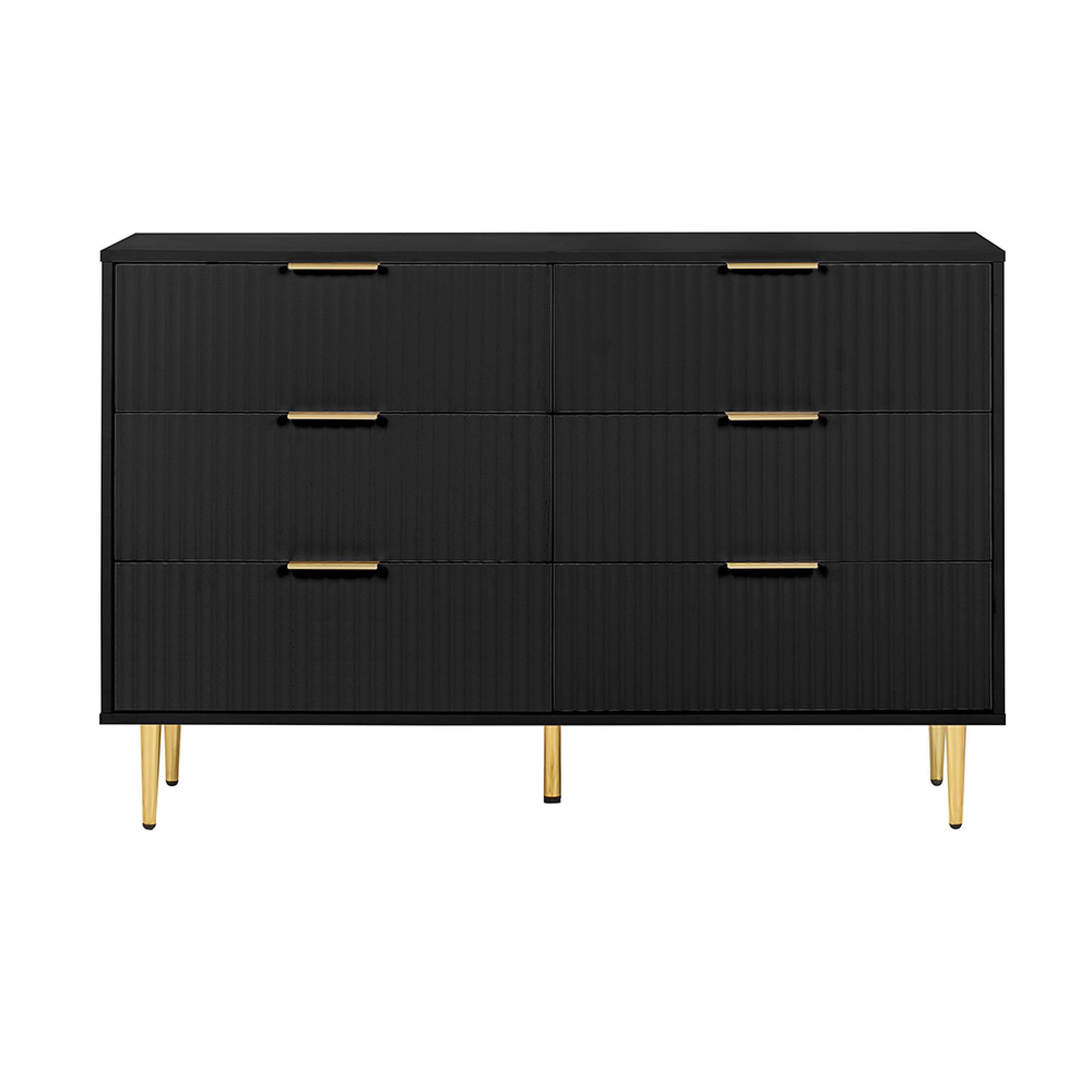 Zara Chest - 6 Drawer - Fluted - Black - Gold Legs