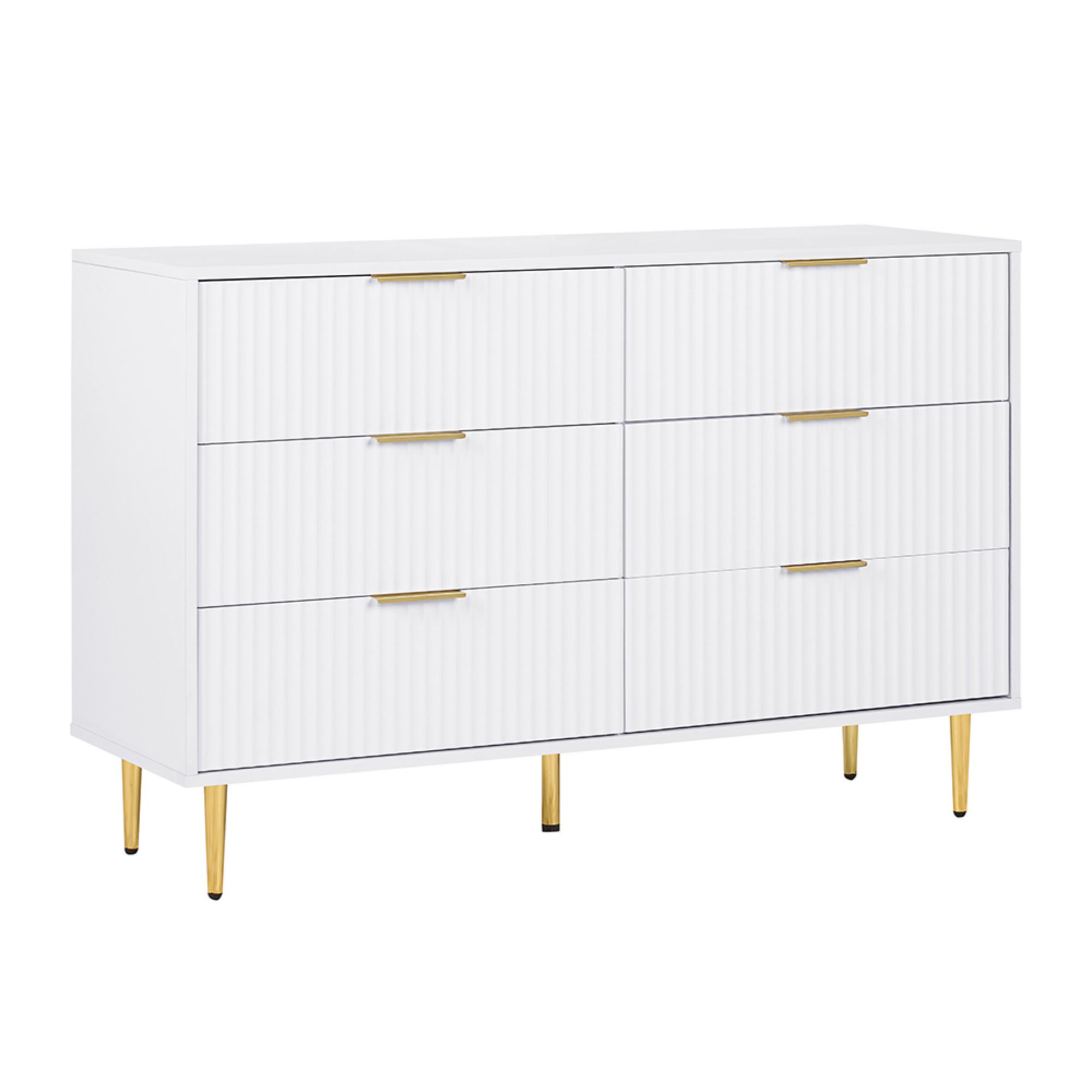 Zara Chest - 6 Drawer - Fluted - White - Gold Legs