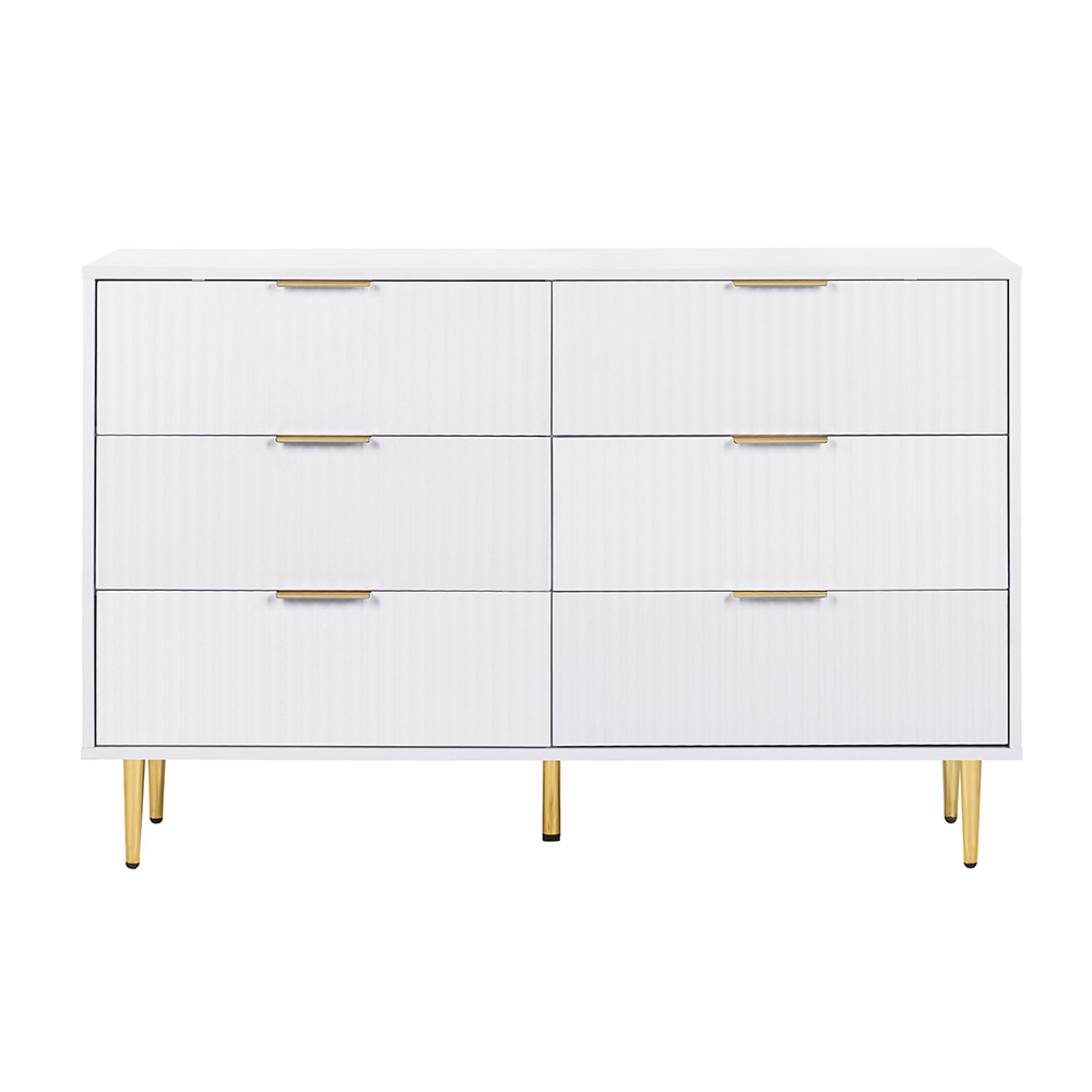 Zara Chest - 6 Drawer - Fluted - White - Gold Legs