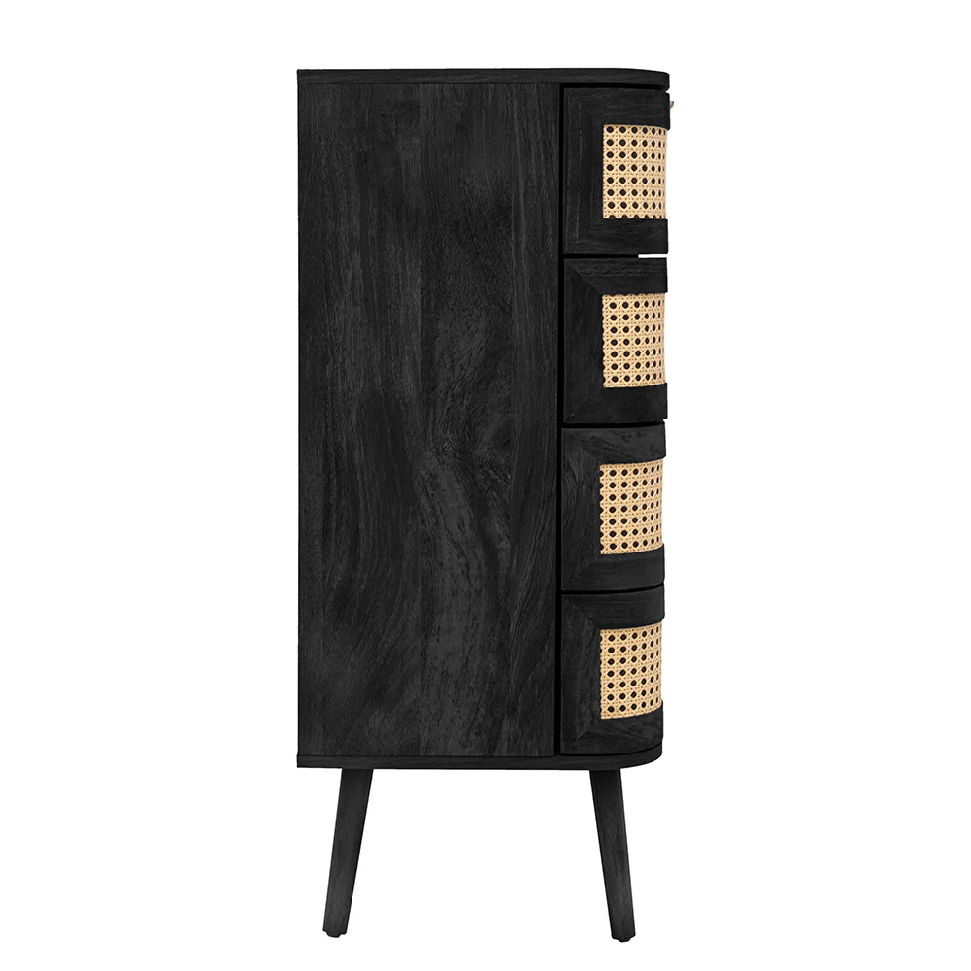 Noah Chest - 2+3 Drawer - Black and Rattan