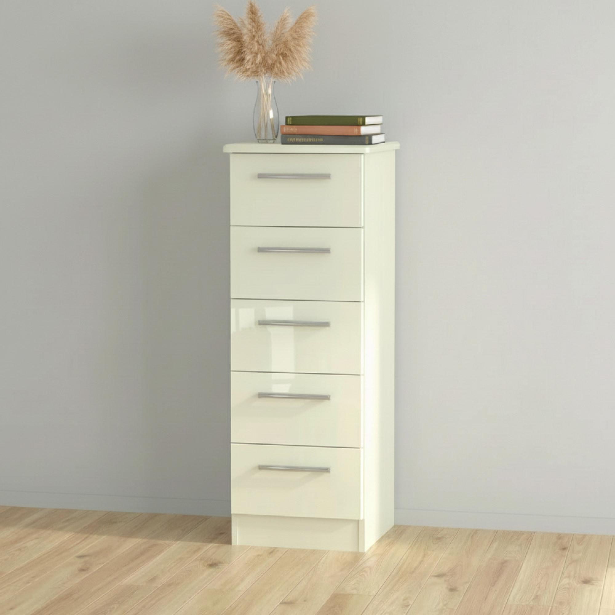 Knightsbridge Chest - 5 Drawer - Narrow - Cream Gloss