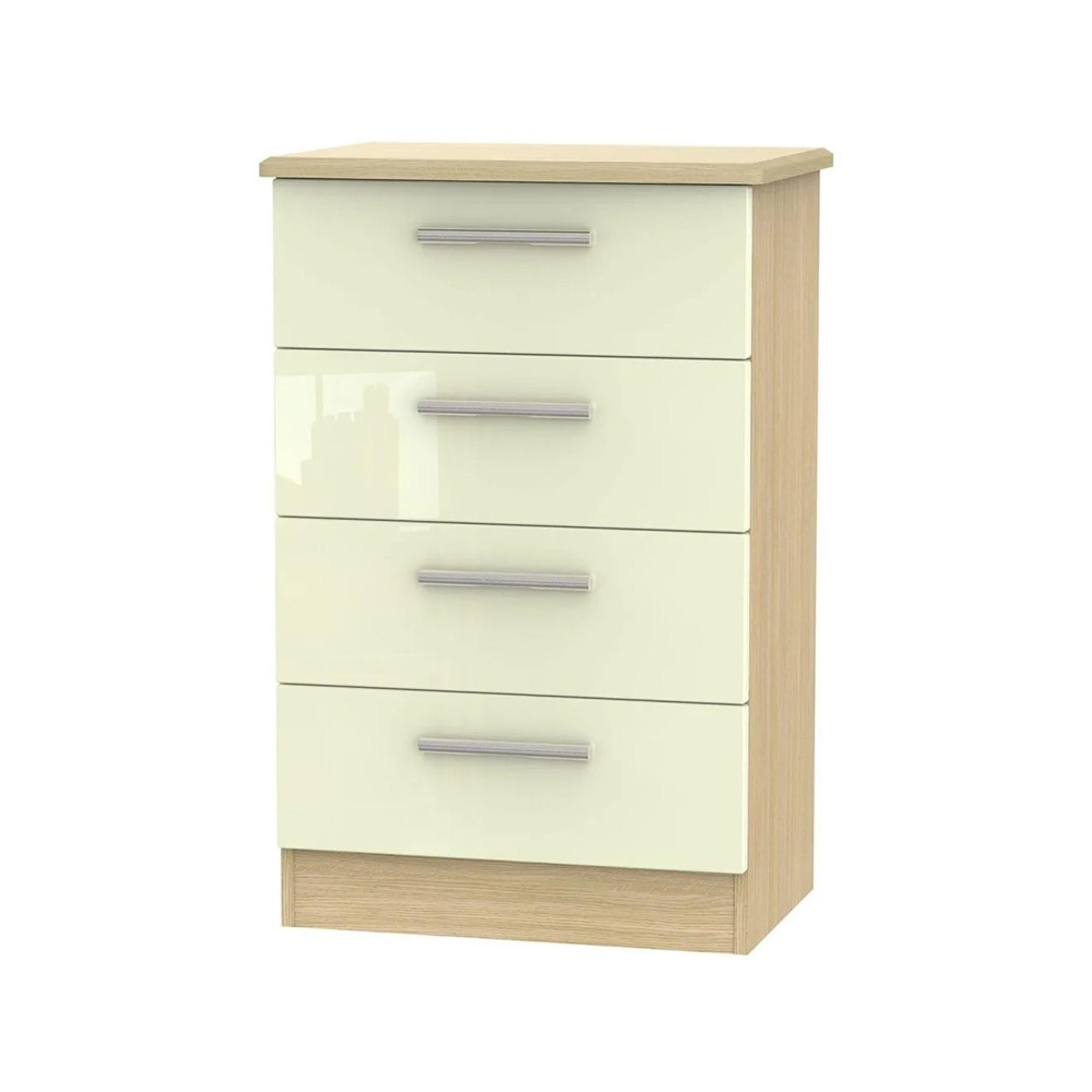 Knightsbridge Midi Chest - 4 Drawer - Cream Gloss and Light Oak