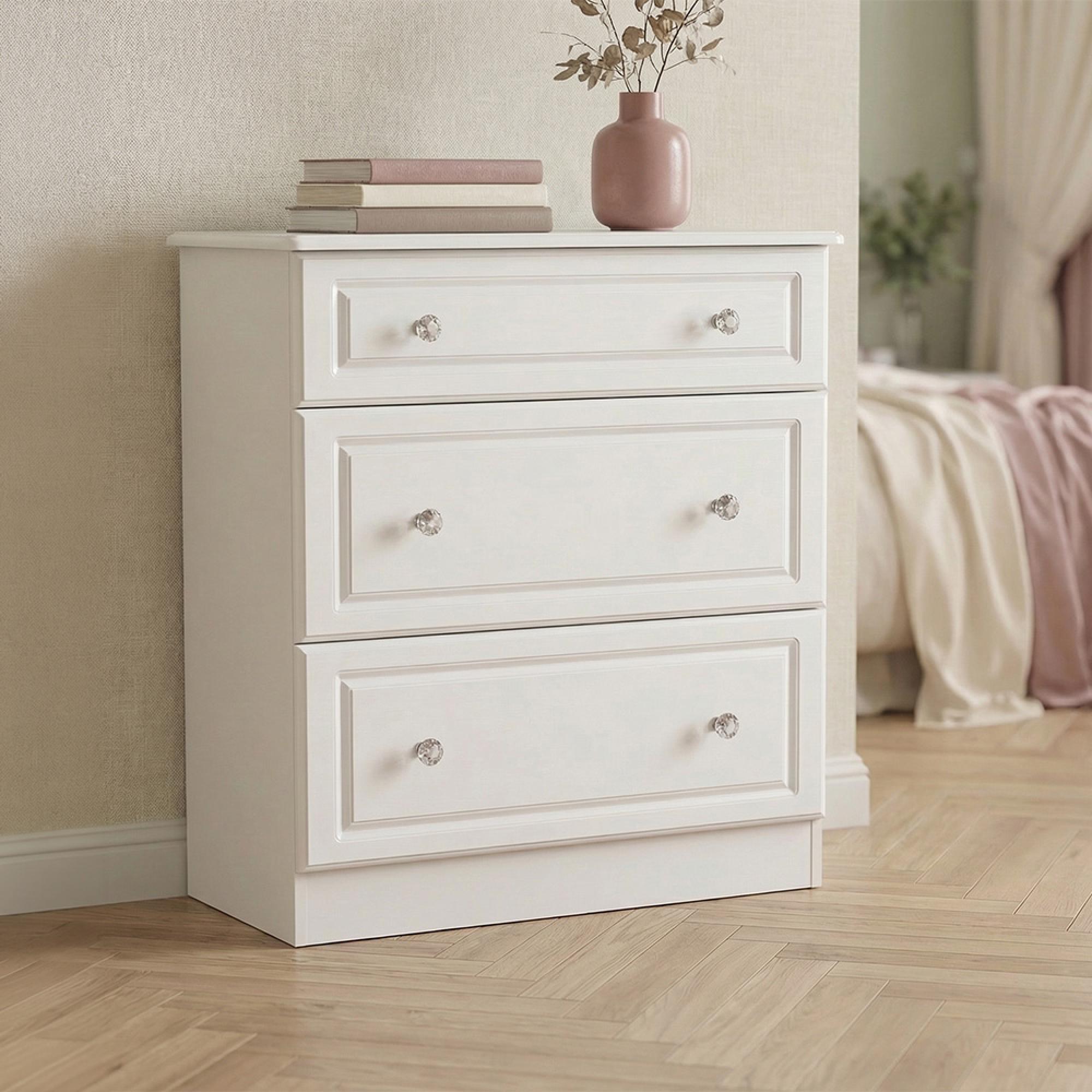 Crystal Deep Chest - 3 Drawer - White
