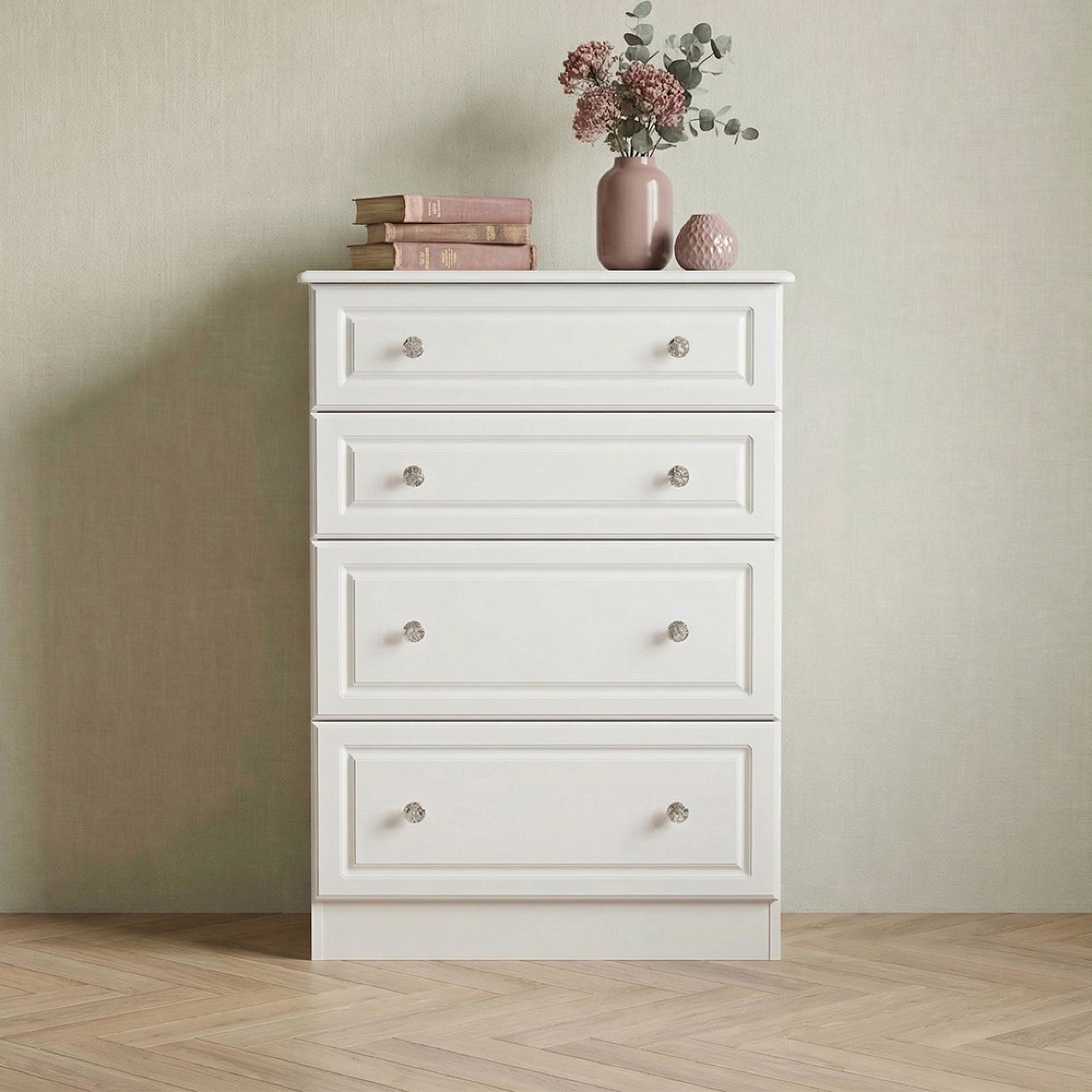 Crystal Deep Chest - 4 Drawer - White