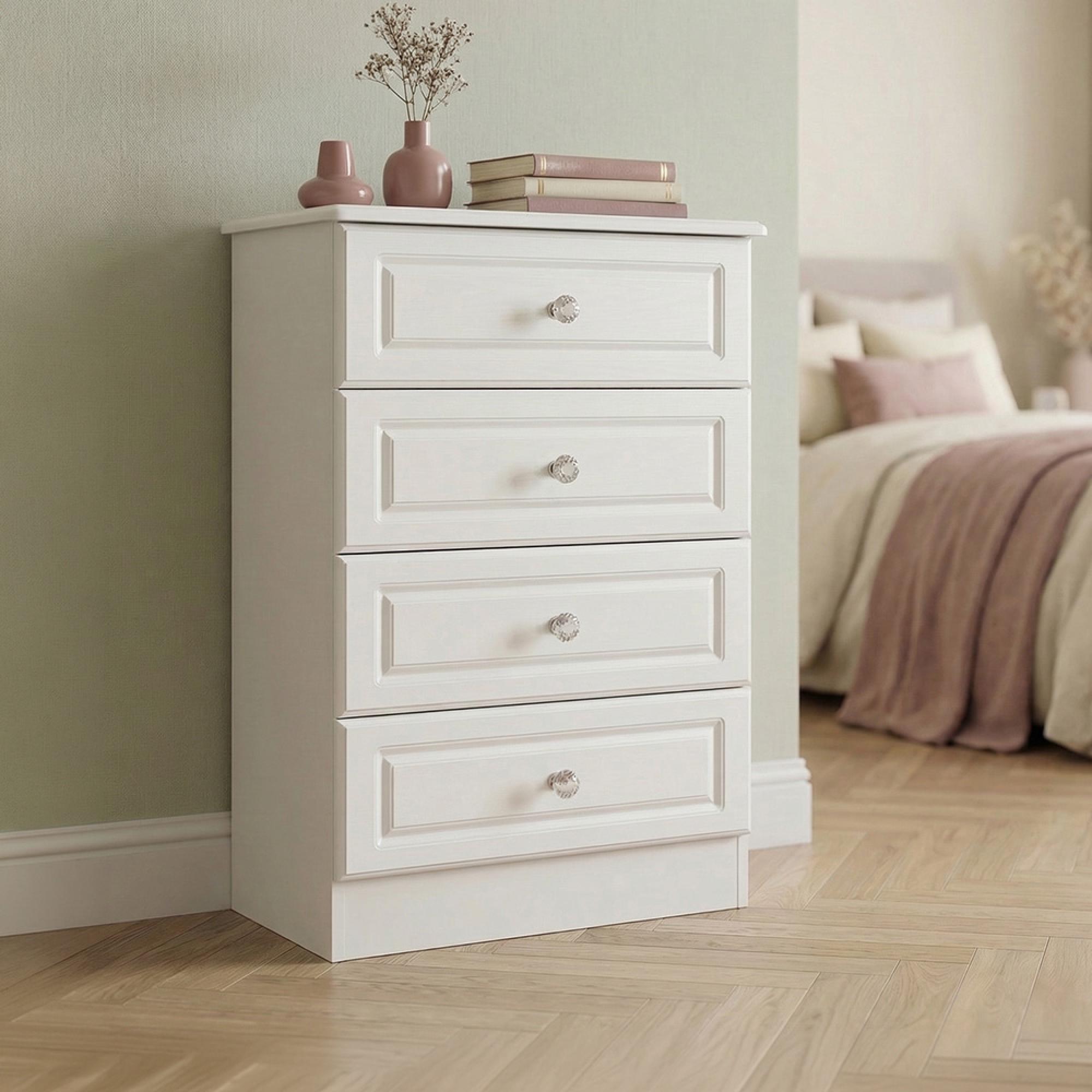 Crystal Midi Chest - 4 Drawer - White