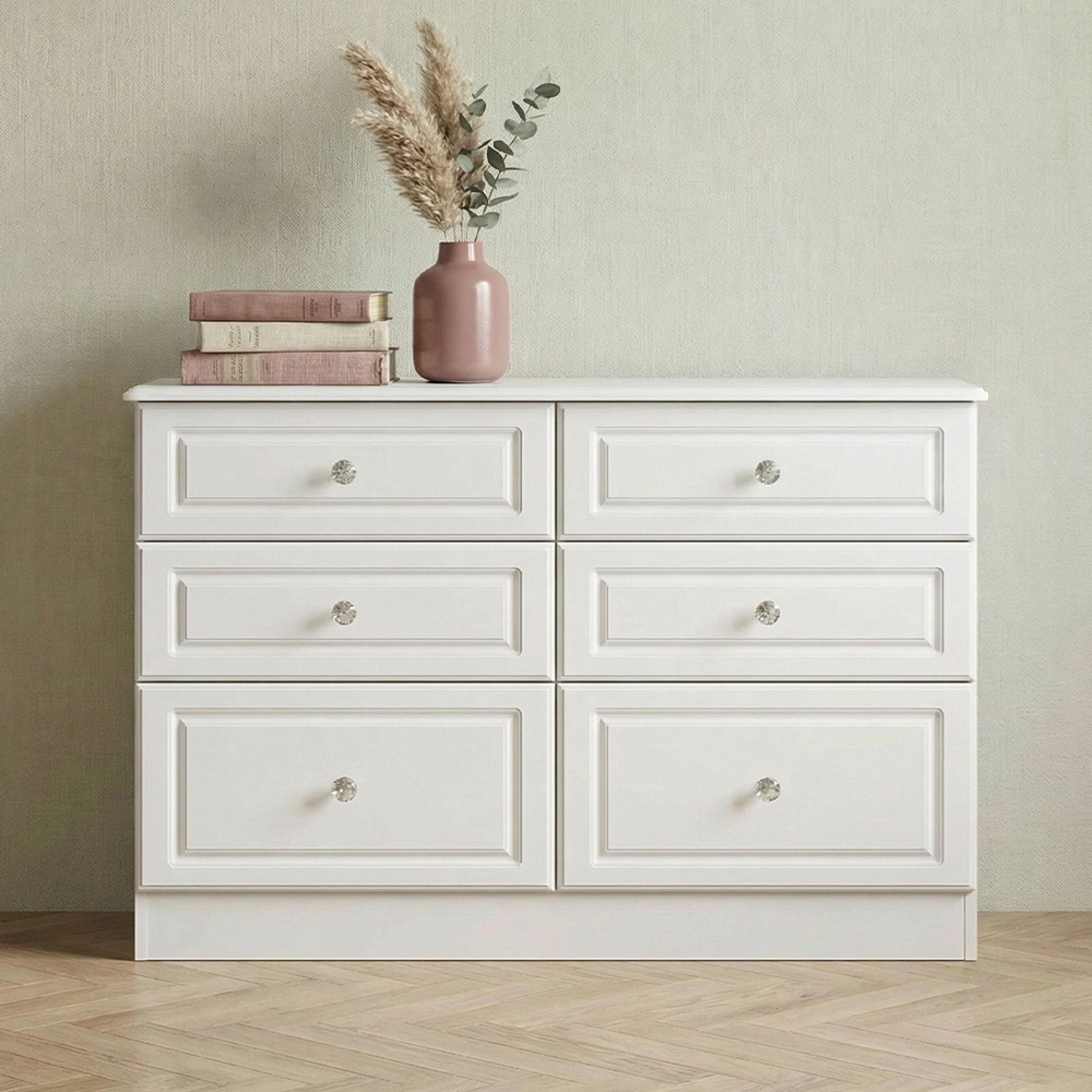 Crystal Midi Chest - 6 Drawer - White