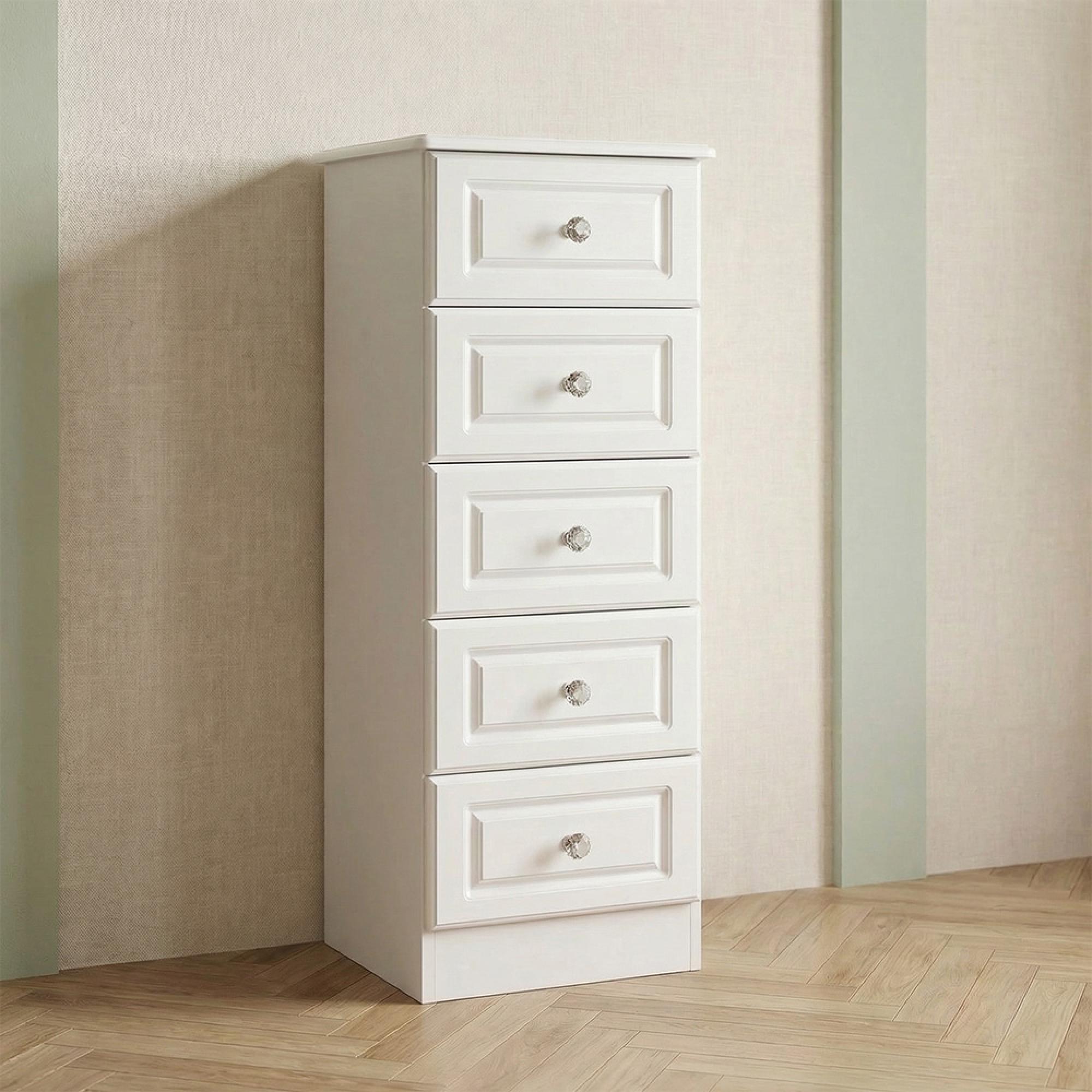 Crystal Narrow Chest - 5 Drawer - White