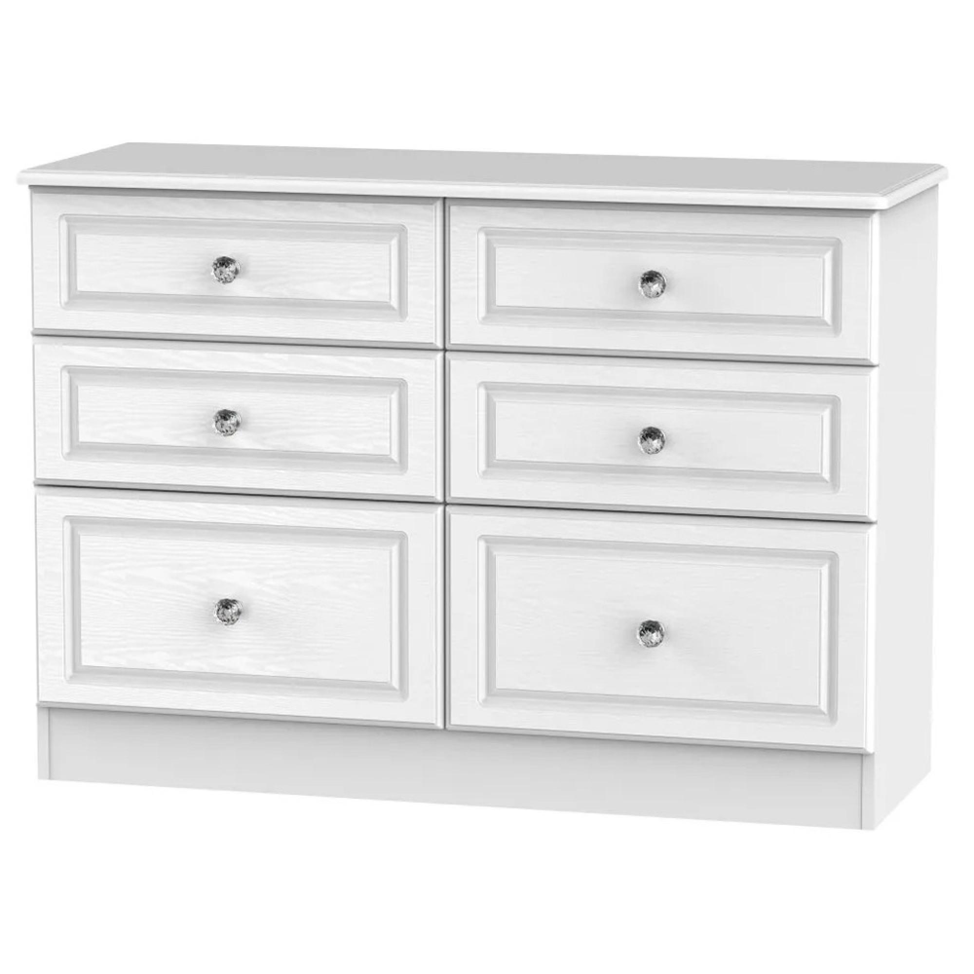 Crystal Midi Chest - 6 Drawer - White