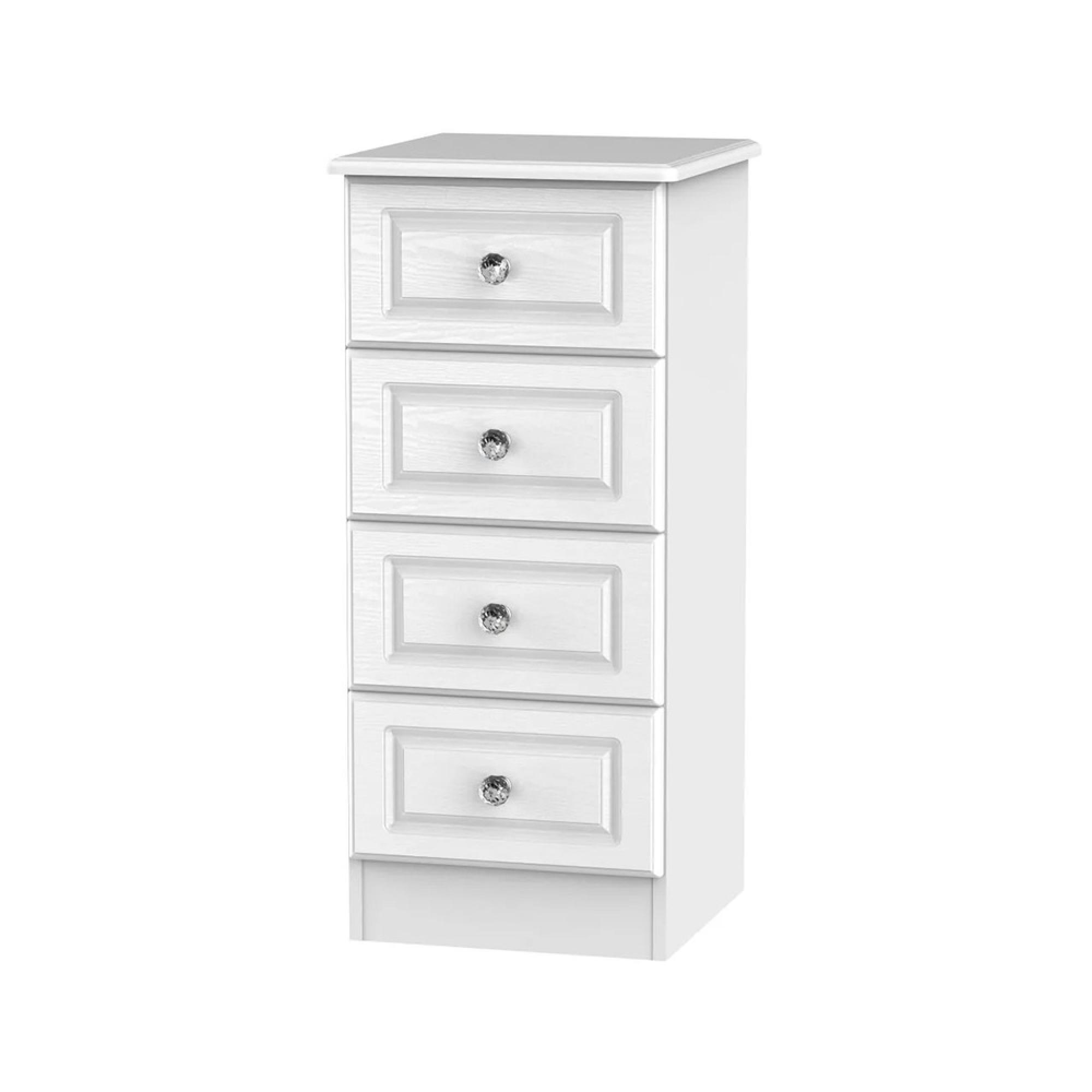 Crystal Narrow Chest - 4 Drawer - White