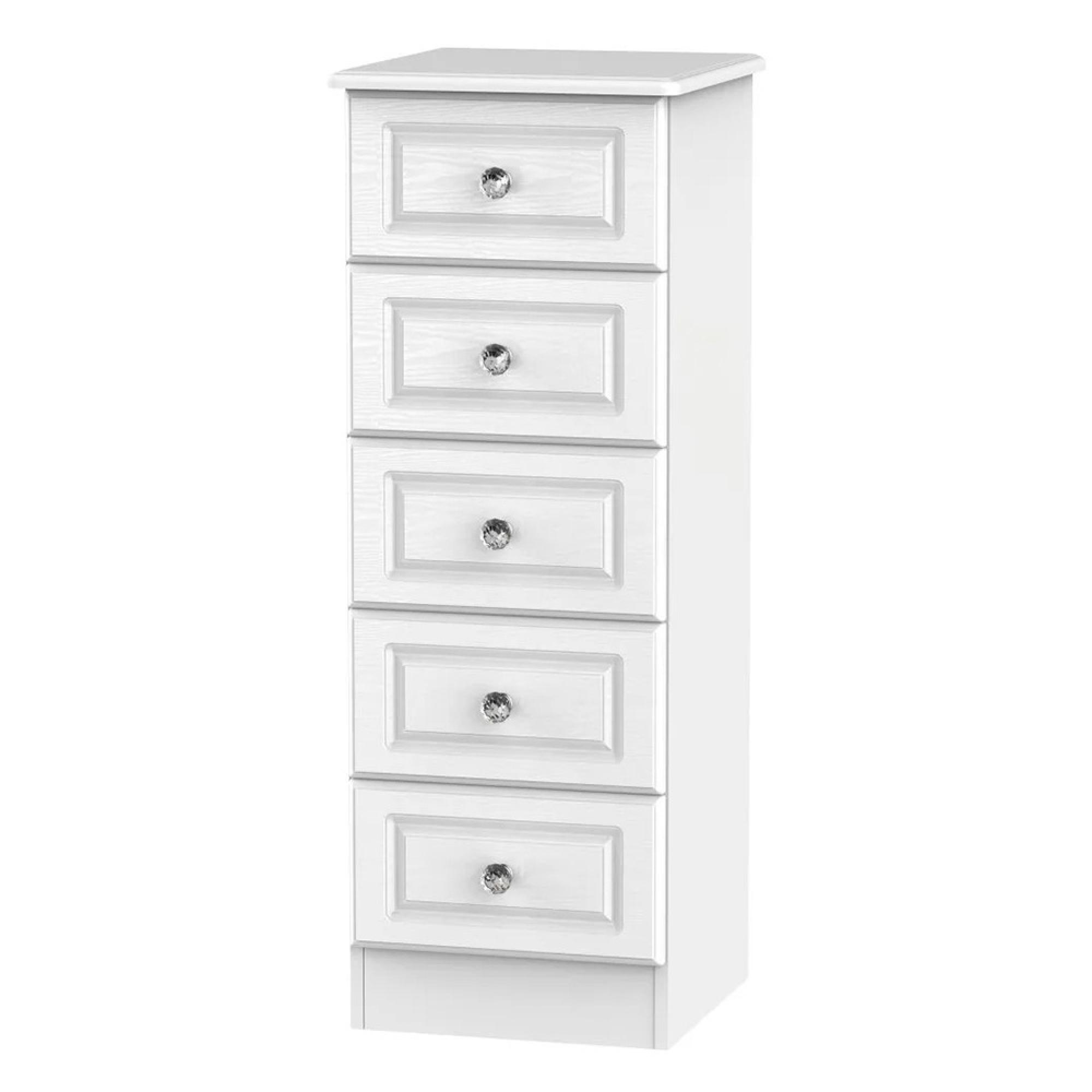 Crystal Narrow Chest - 5 Drawer - White