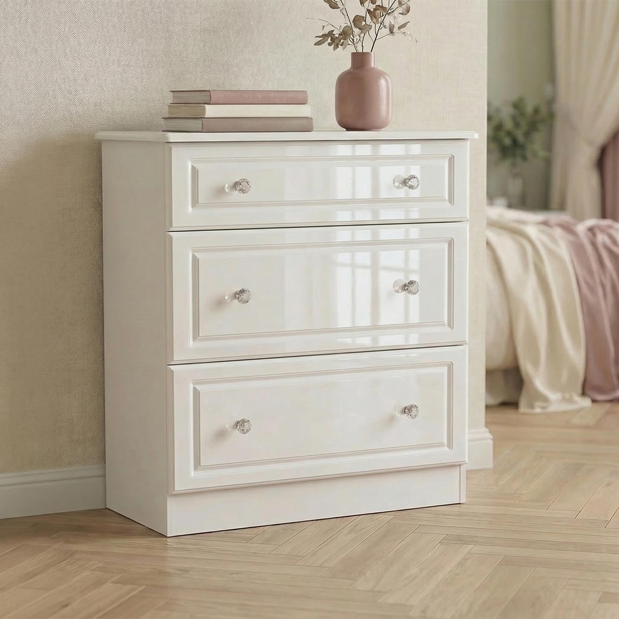 Balmoral Chest - 3 Drawer - Deep - White Gloss