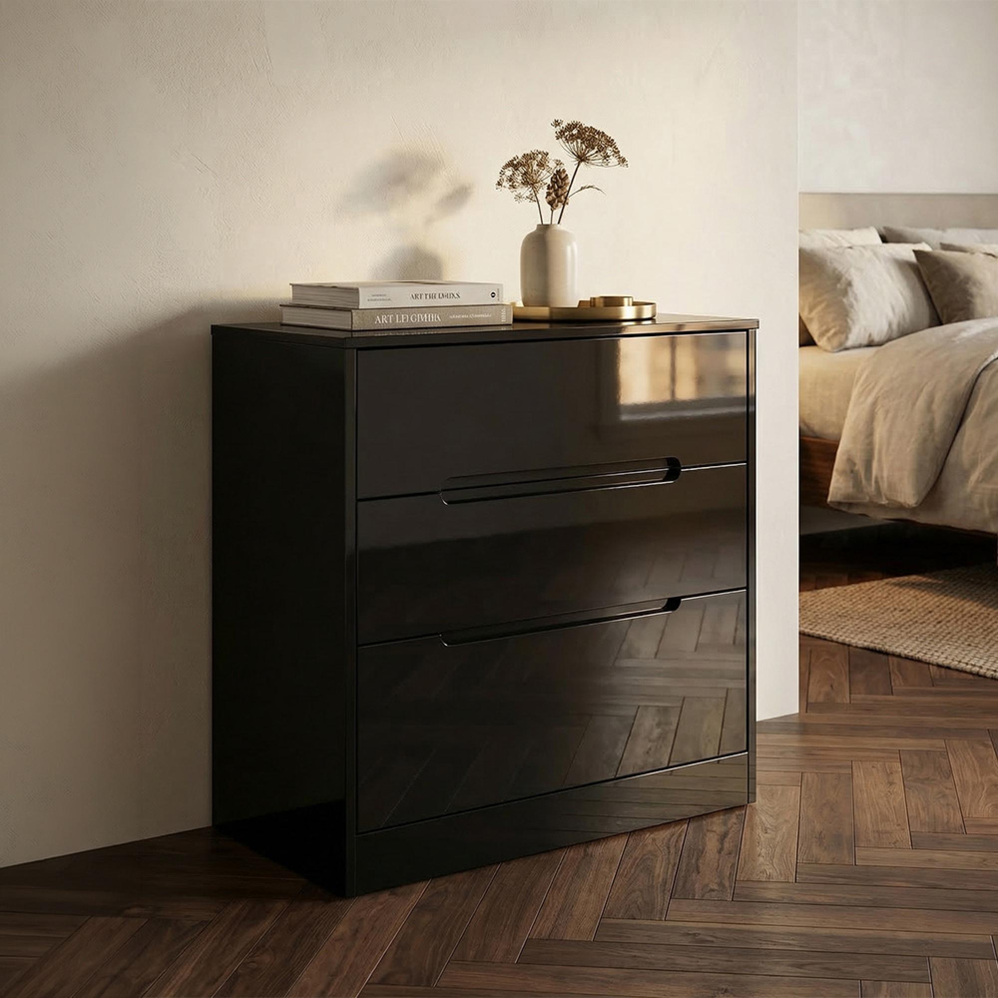 Monaco Chest - Deep - 3 Drawer - Black Gloss