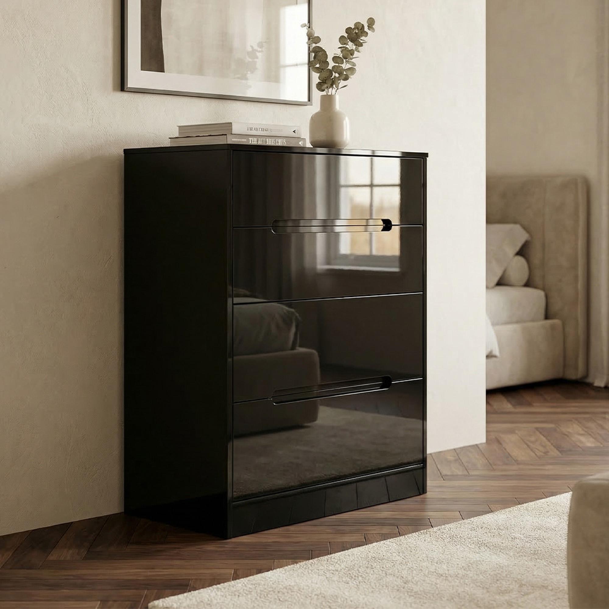 Monaco Chest - Deep - 4 Drawer - Black Gloss