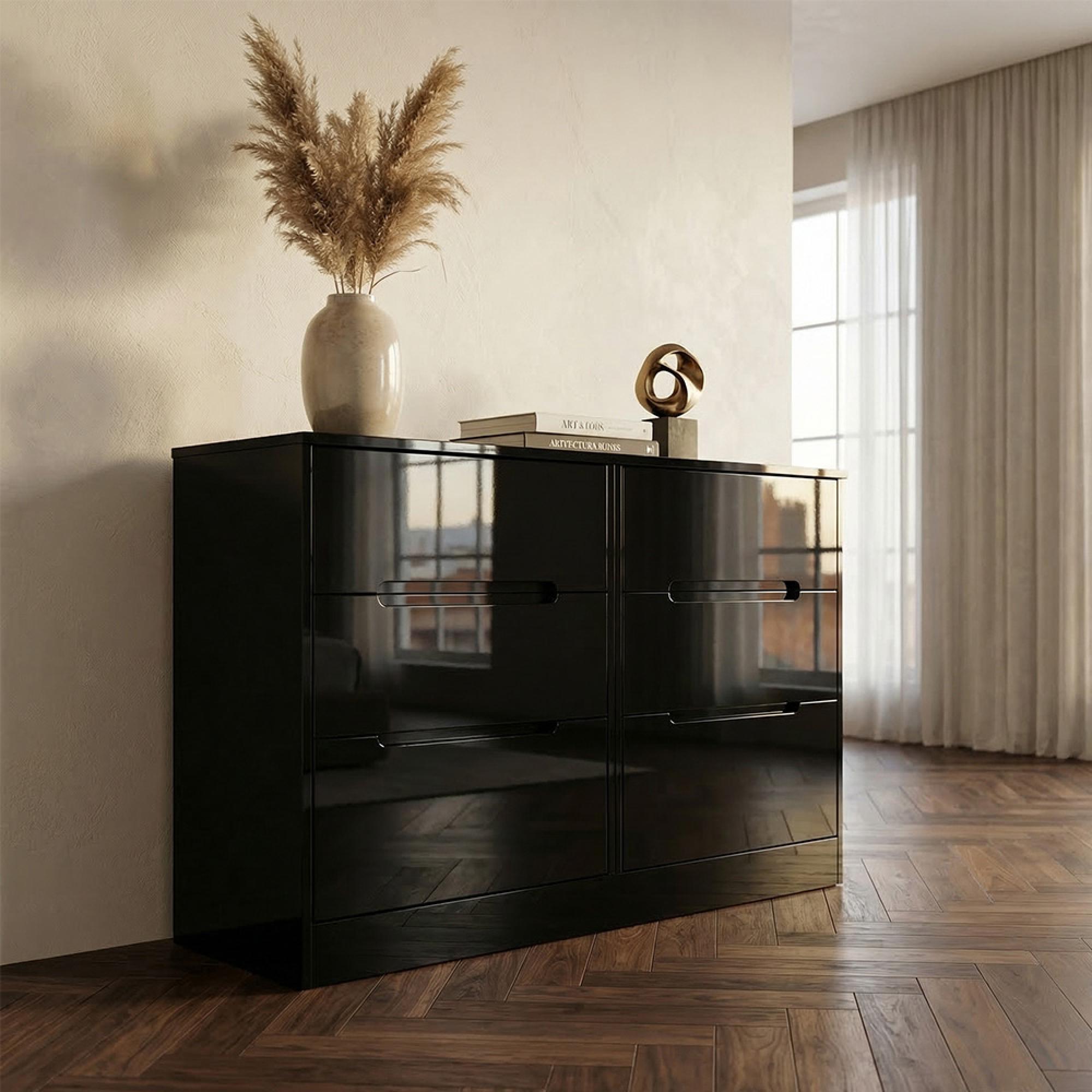 Monaco Chest - Midi - 6 Drawer - Black Gloss