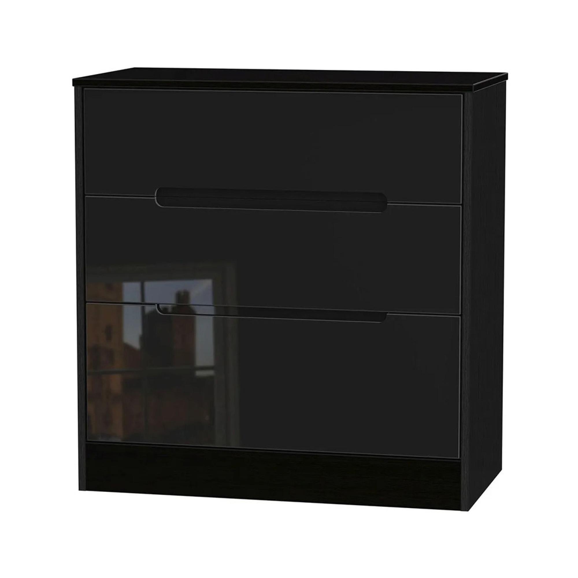 Monaco Chest - Deep - 3 Drawer - Black Gloss