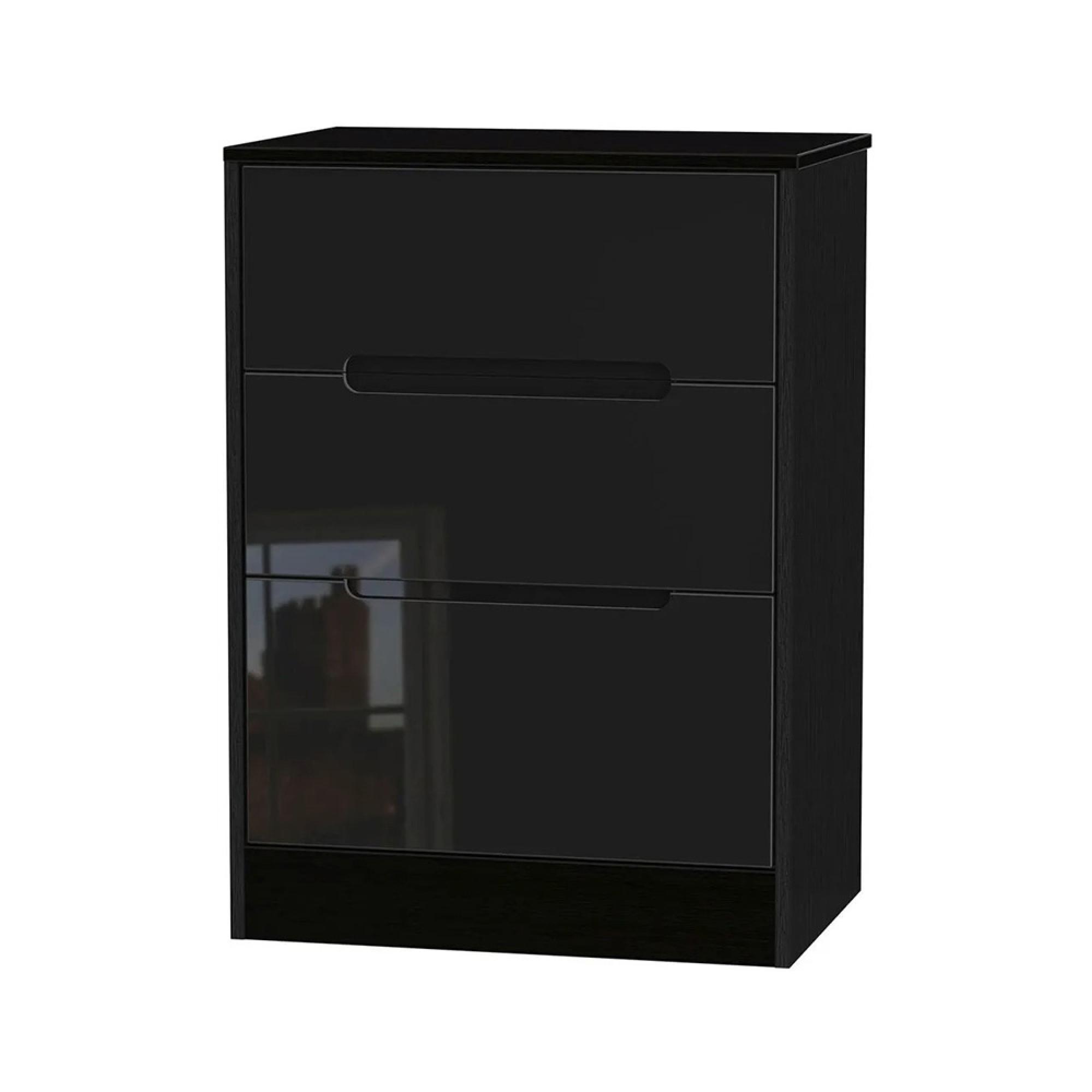 Monaco Chest - Deep Midi - 3 Drawer - Black Gloss