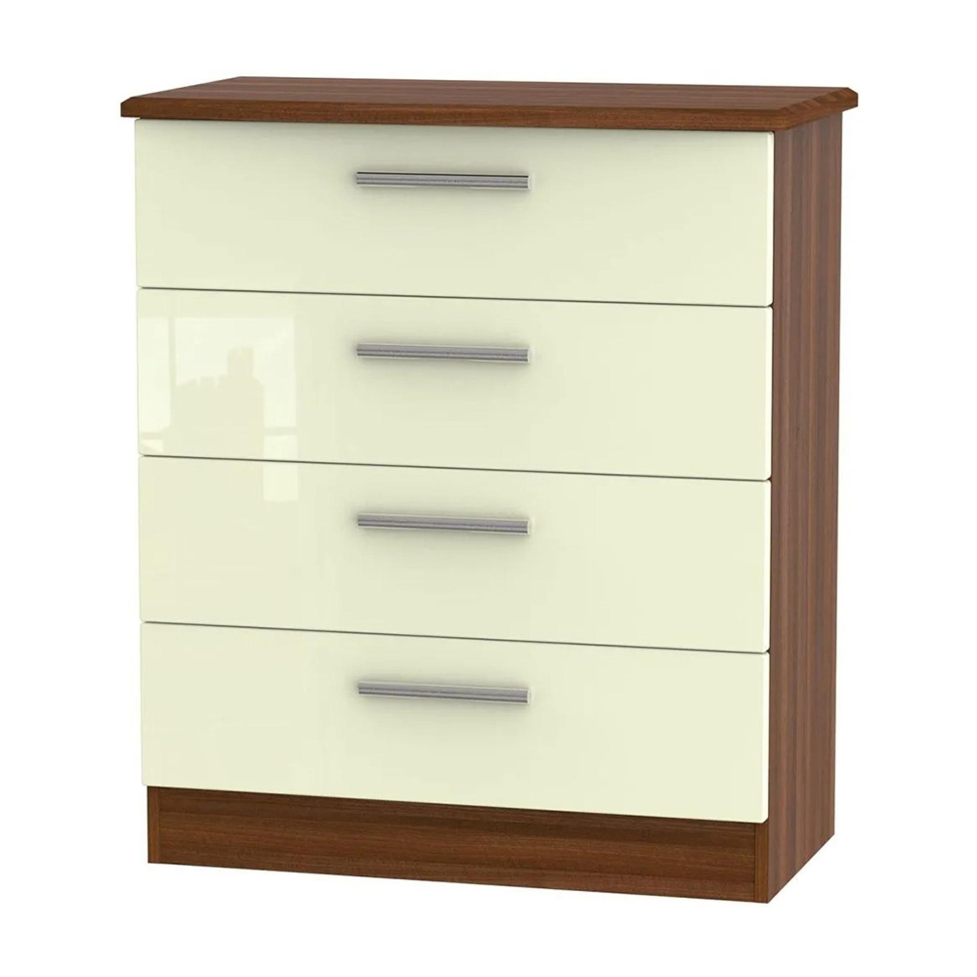 Knightsbridge Chest - 4 Drawer - Cream Gloss and Walnut