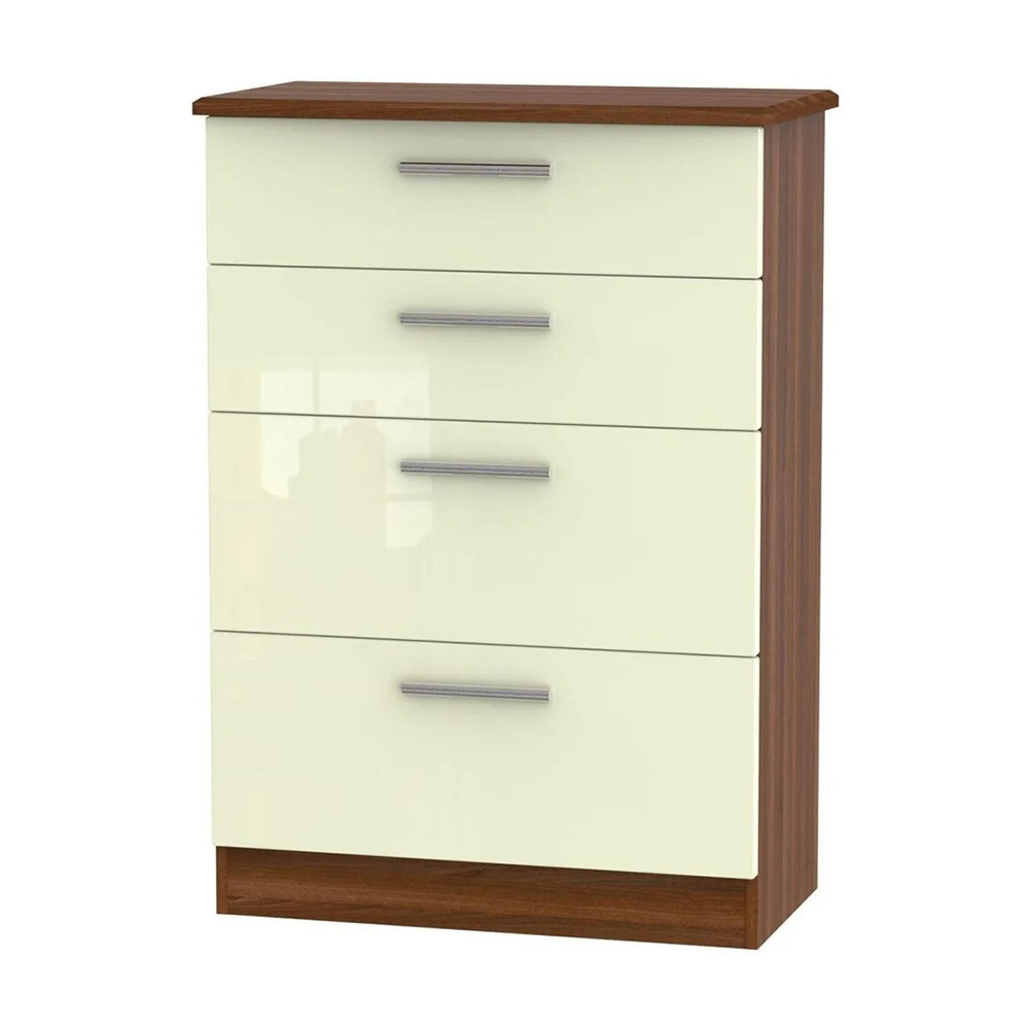Knightsbridge Chest - Deep - 4 Drawer - Cream Gloss and Walnut