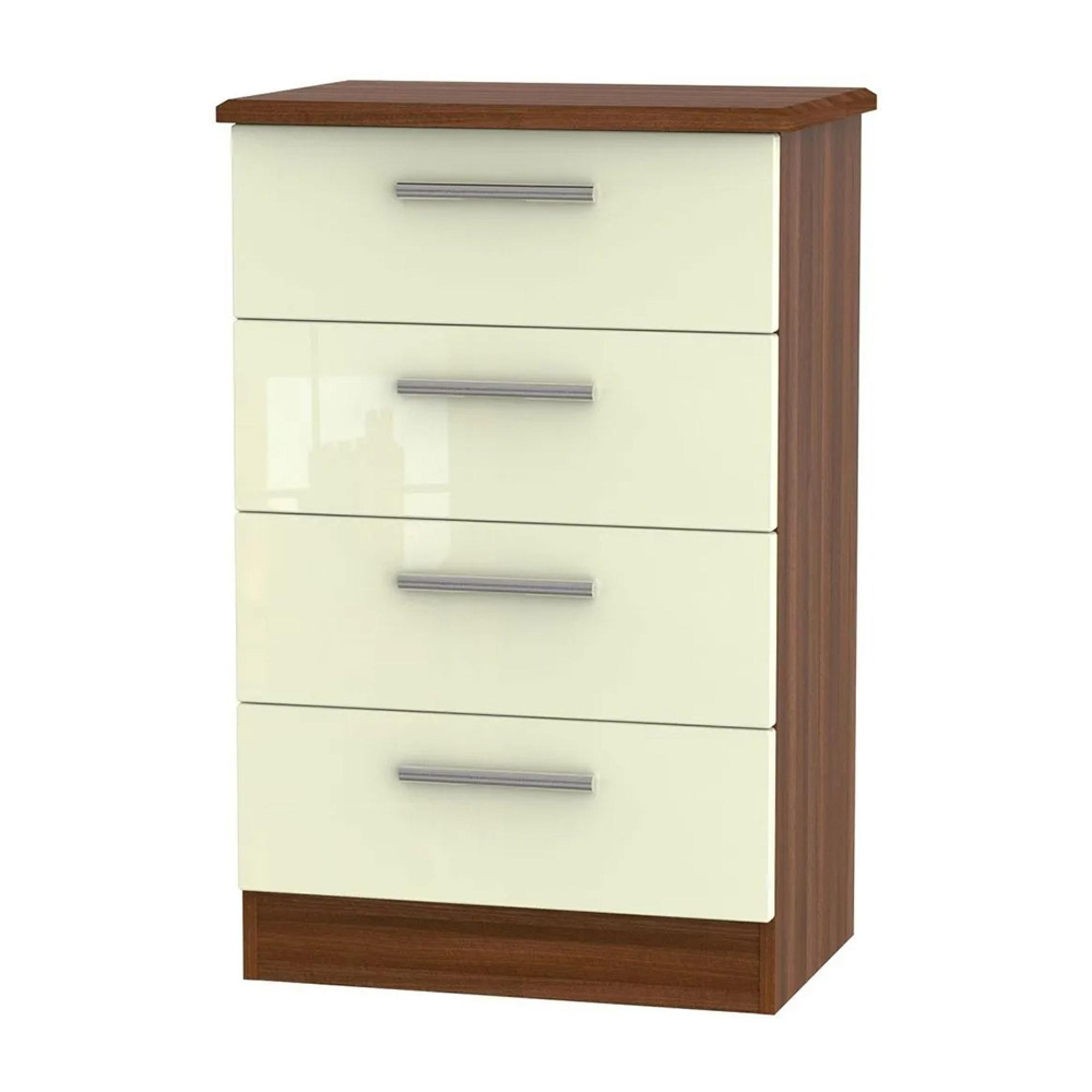 Knightsbridge Chest - Midi - 4 Drawer - Cream Gloss and Walnut