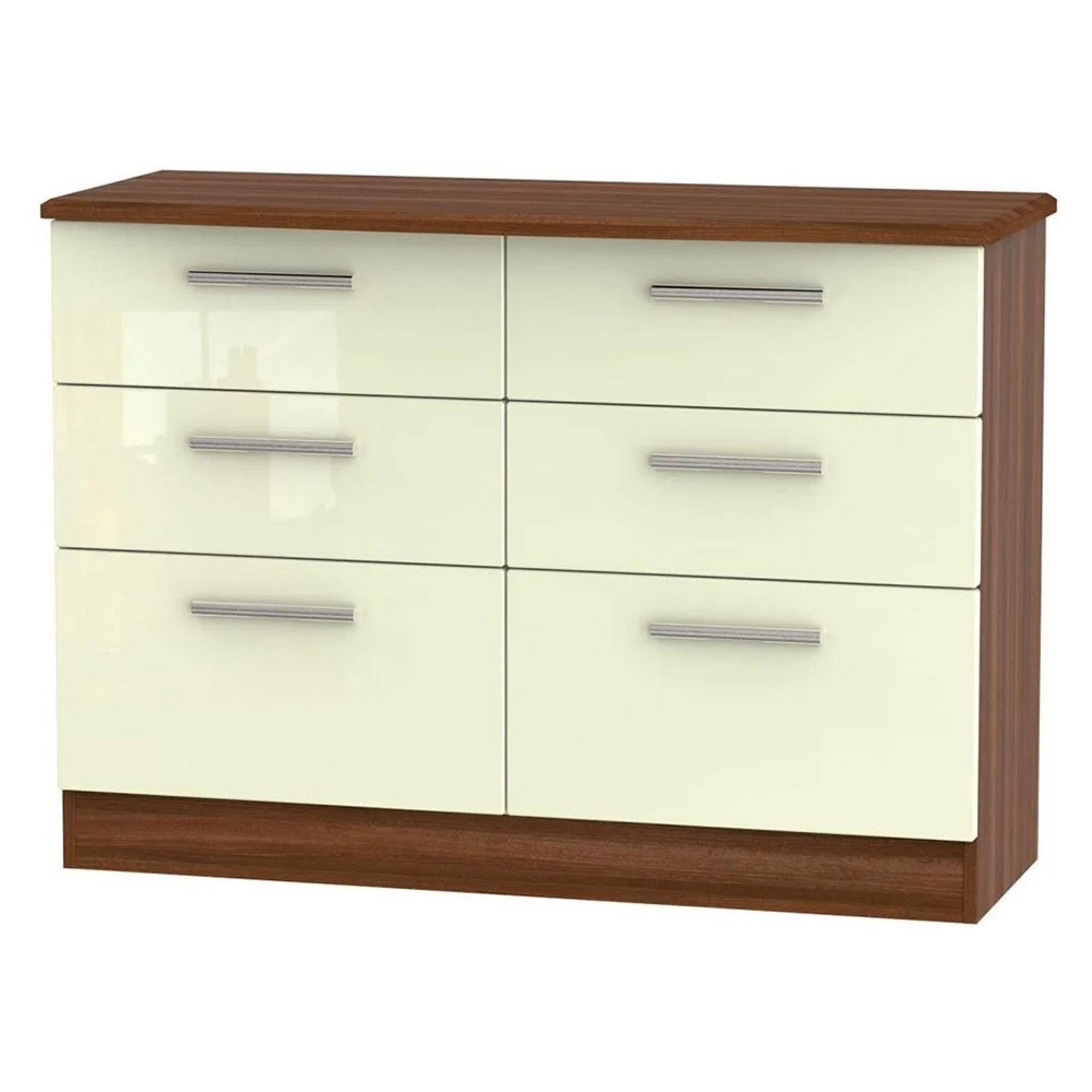 Knightsbridge Chest - Midi - 6 Drawer - Cream Gloss and Walnut