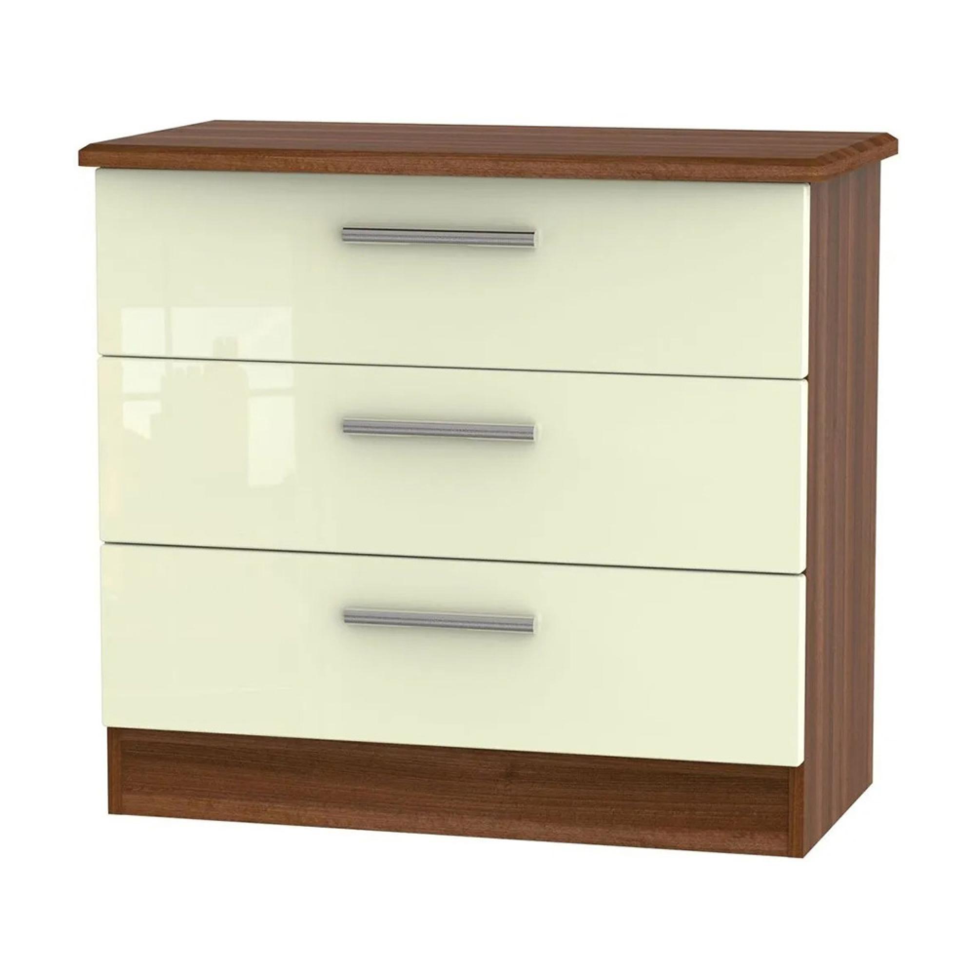 Knightsbridge Chest - Small - 3 Drawer - Cream Gloss and Walnut