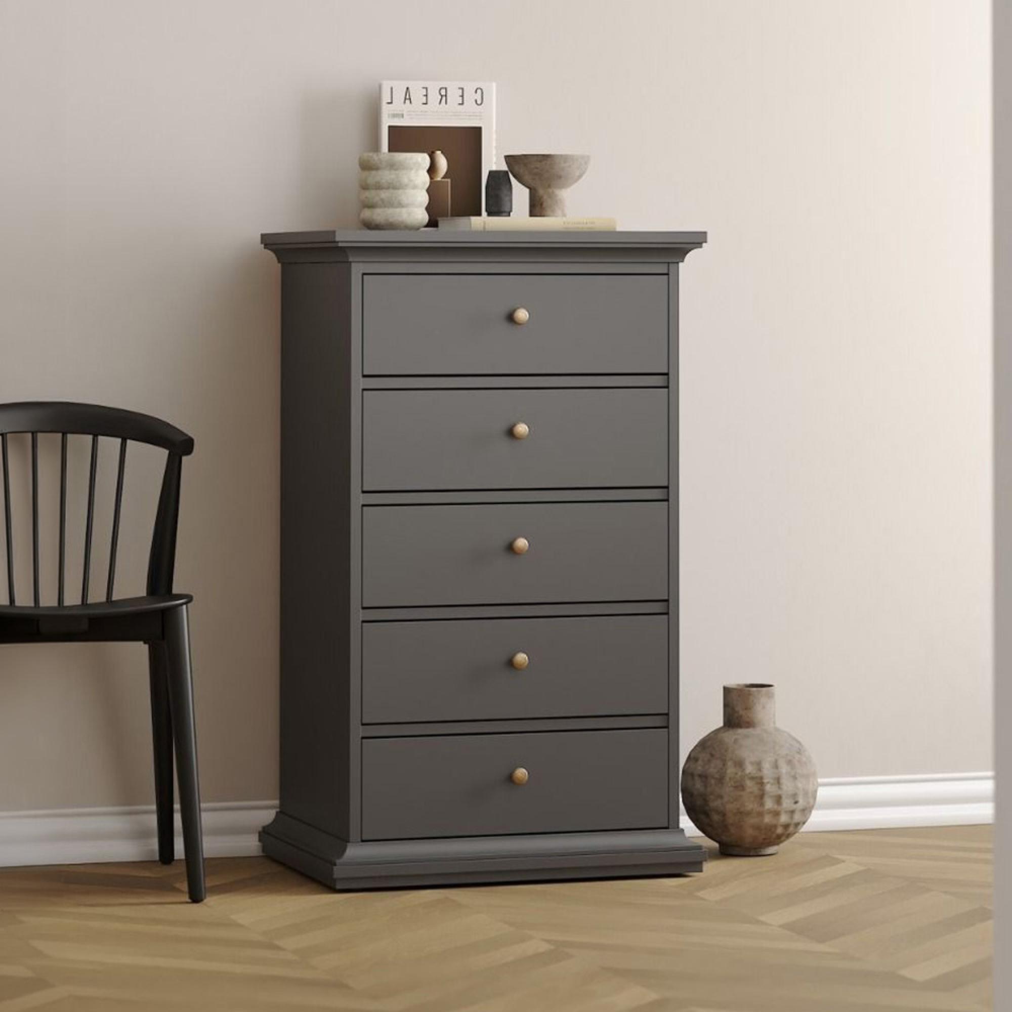 Paris Chest - 5 Drawer - Narrow - Grey