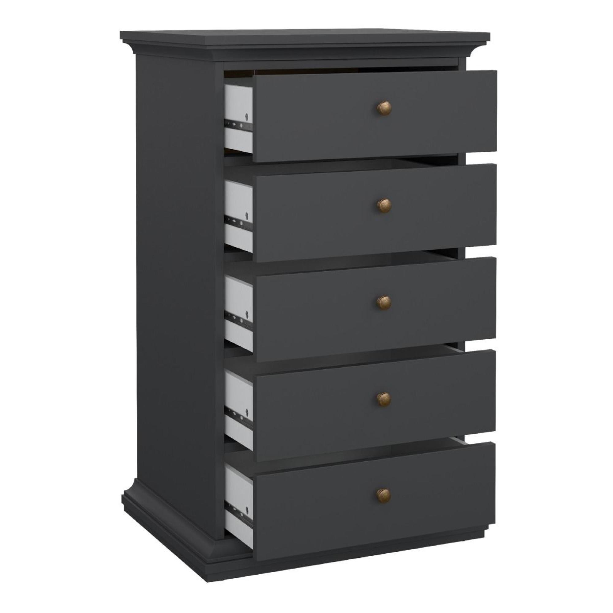 Paris Chest - 5 Drawer - Narrow - Grey