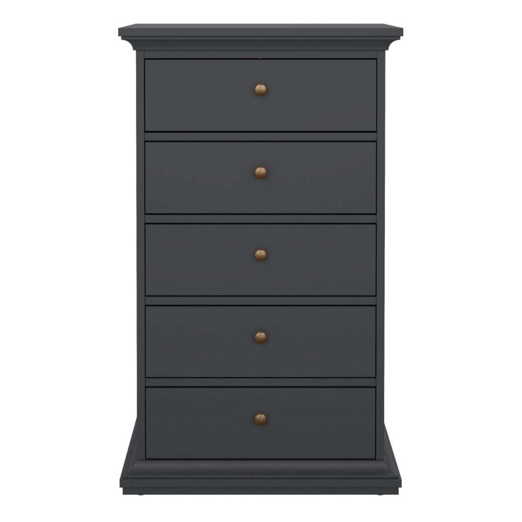 Paris Chest - 5 Drawer - Narrow - Grey