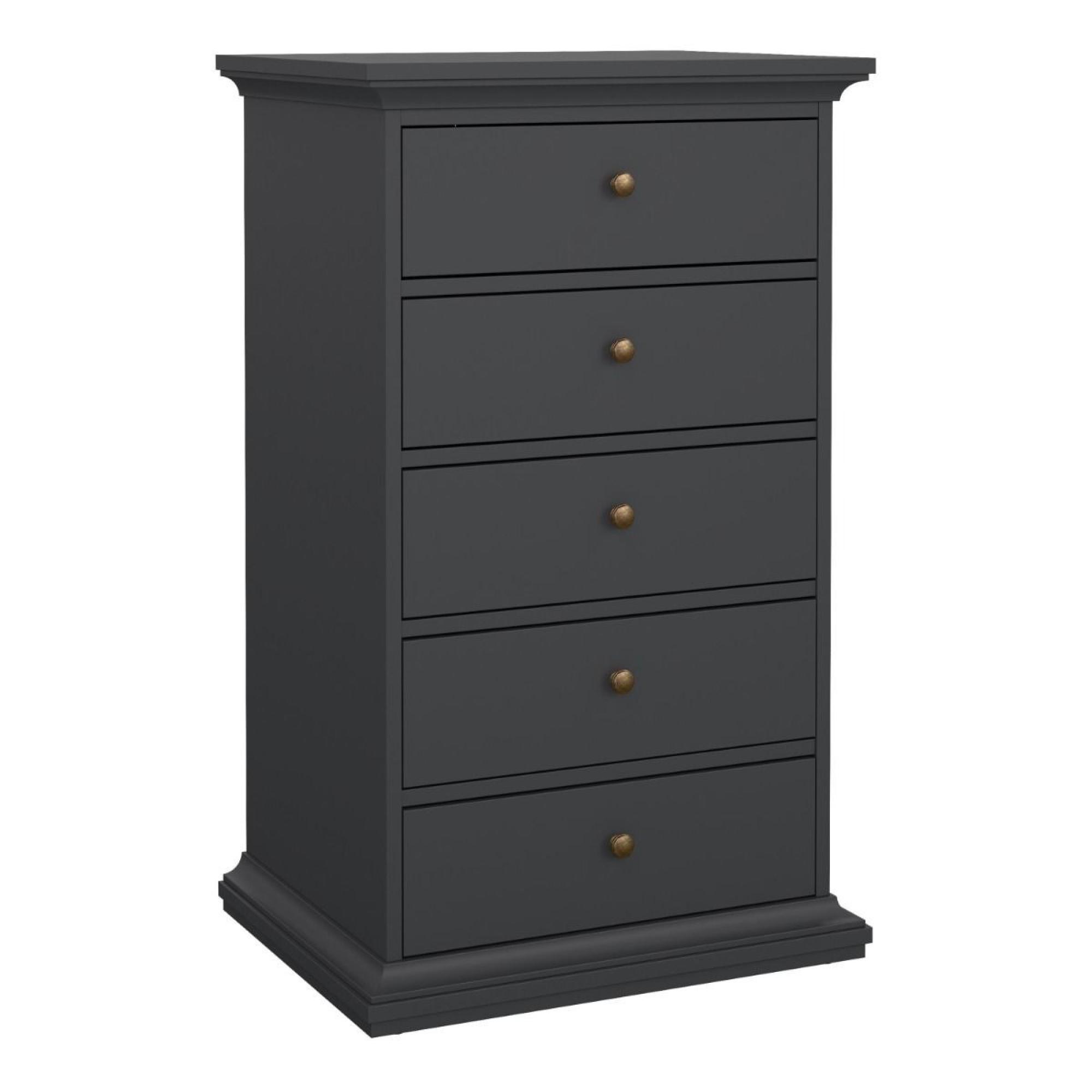 Paris Chest - 5 Drawer - Narrow - Grey
