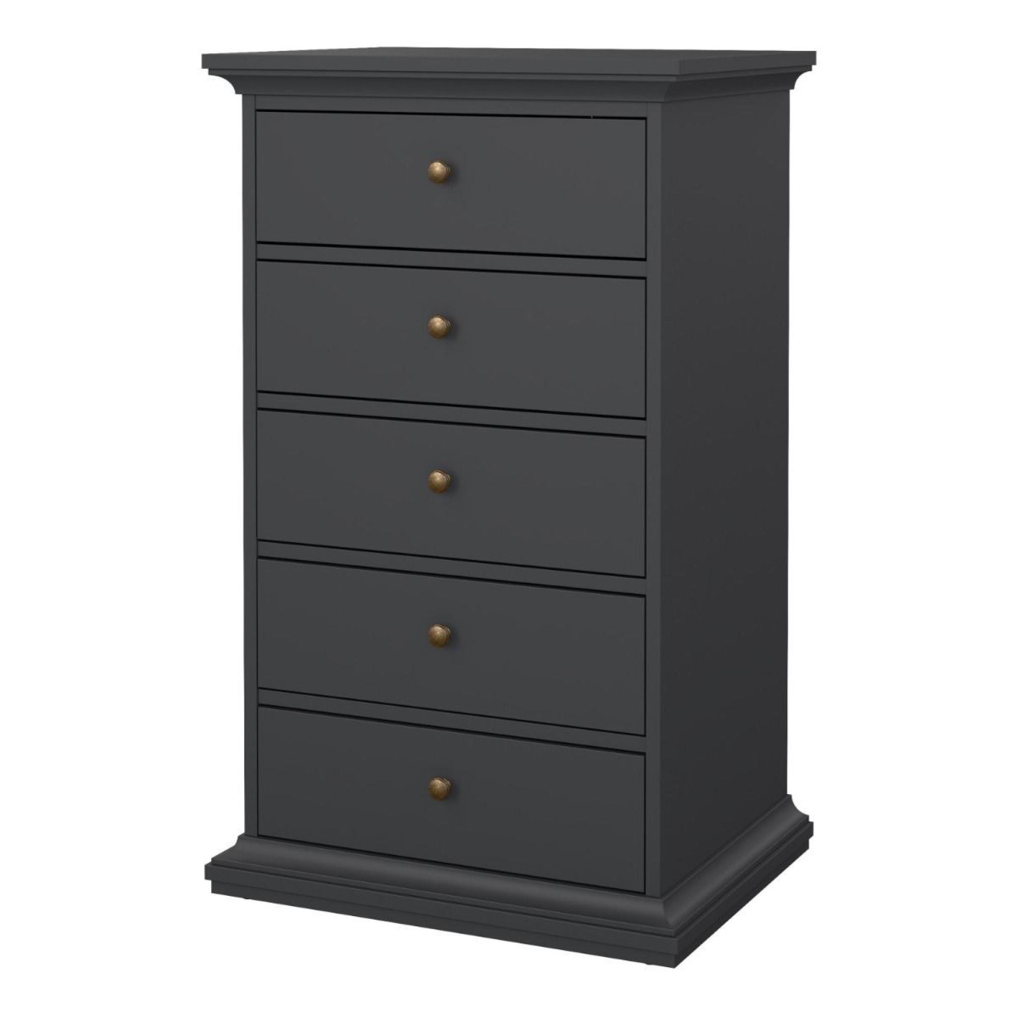 Paris Chest - 5 Drawer - Narrow - Grey