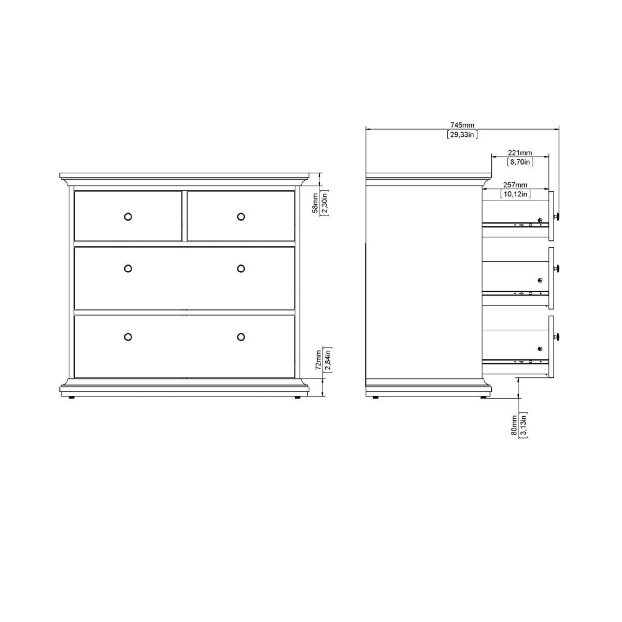 Paris Chest - 2+2 Drawer - White
