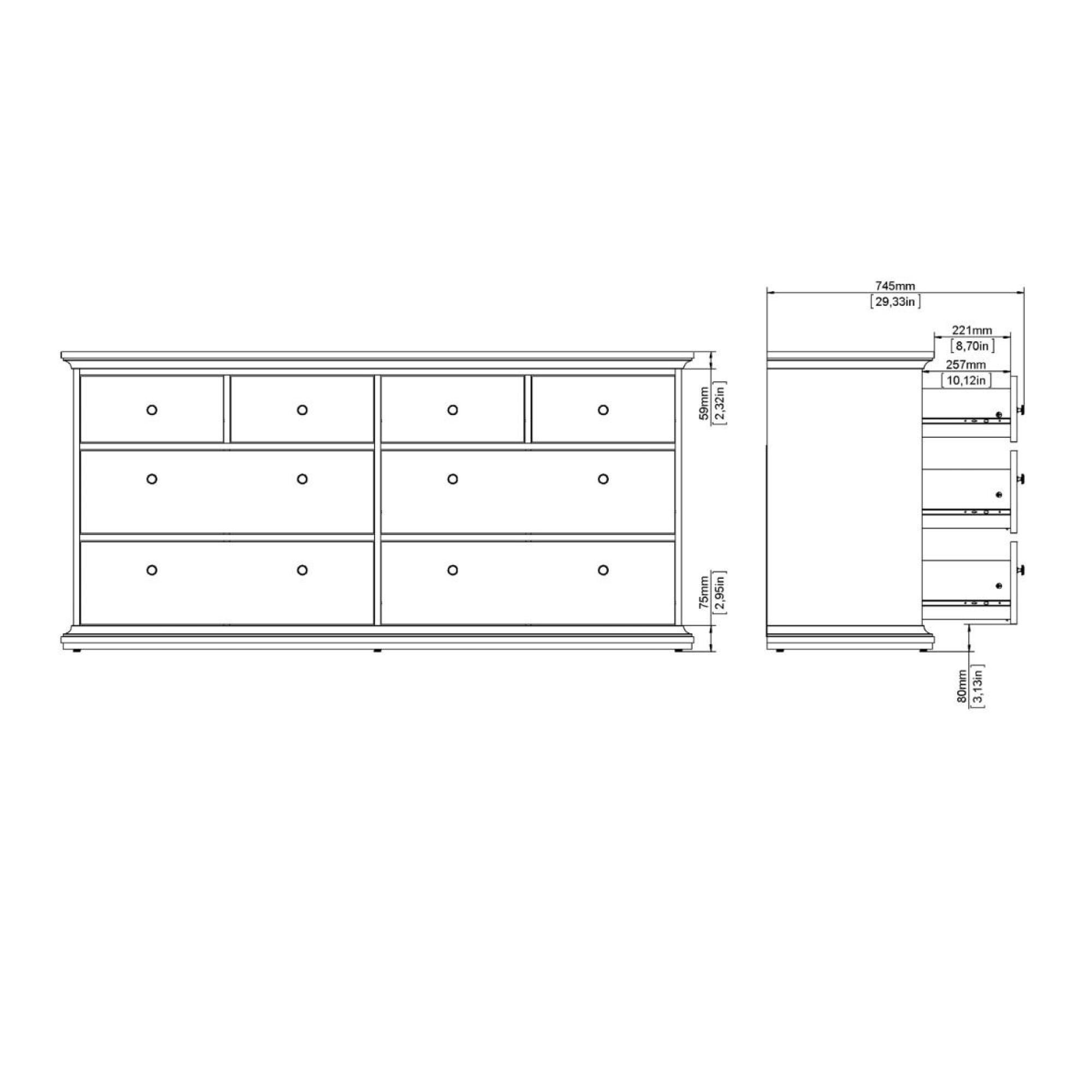 Paris Chest - 8 Drawer - Wide - White